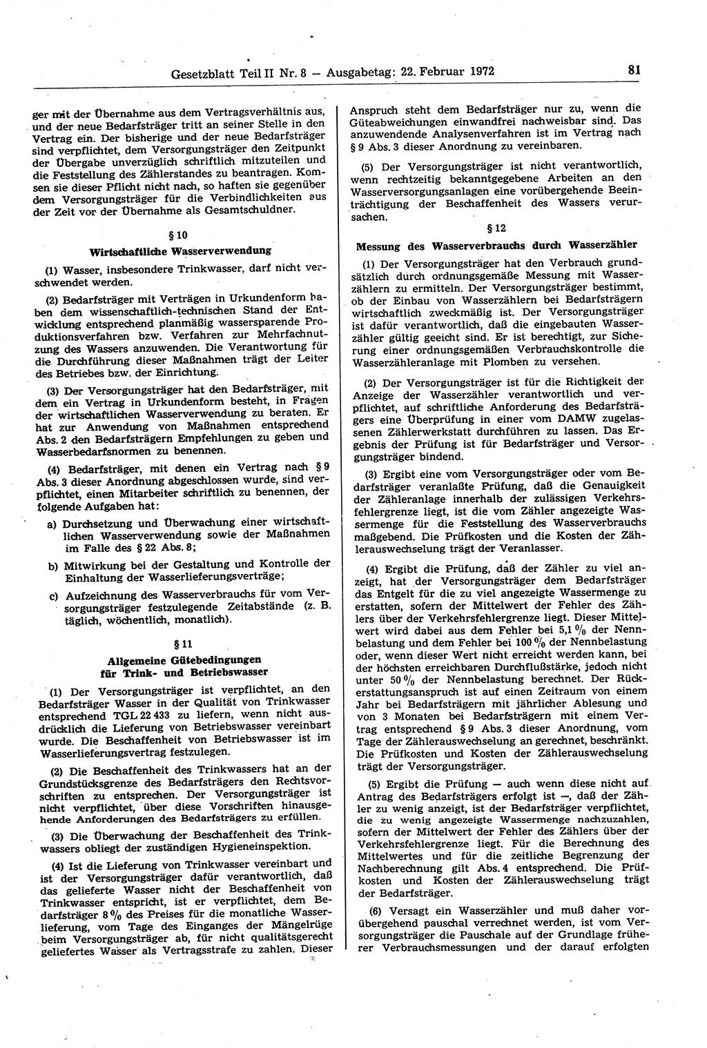 Gesetzblatt (GBl.) der Deutschen Demokratischen Republik (DDR) Teil ⅠⅠ 1972, Seite 81 (GBl. DDR ⅠⅠ 1972, S. 81)