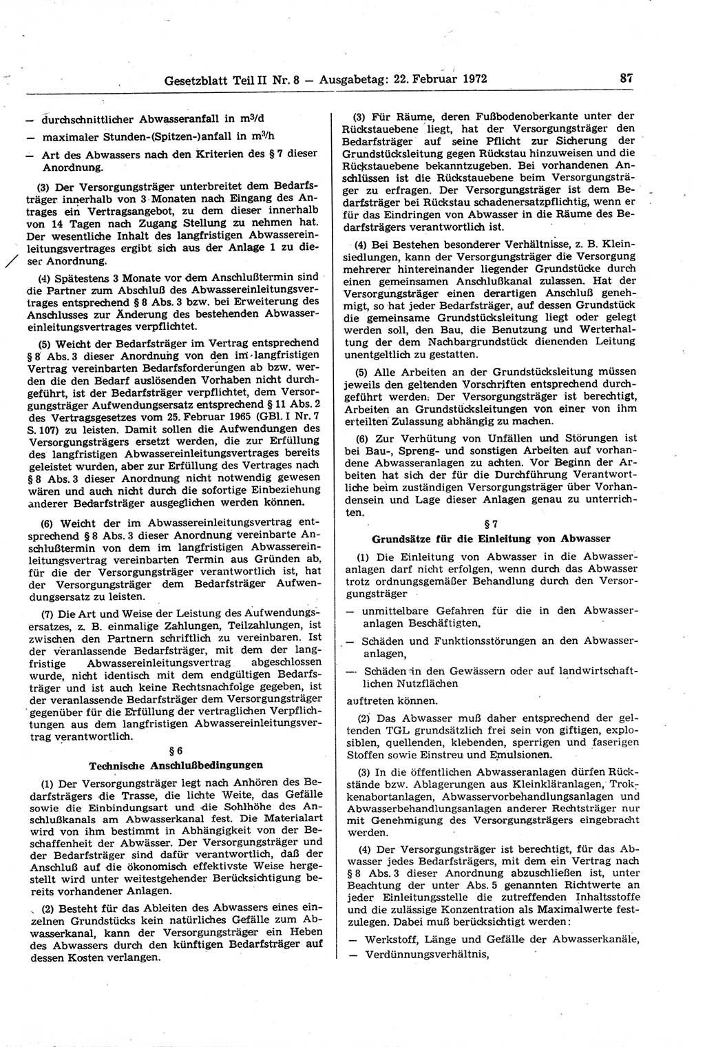 Gesetzblatt (GBl.) der Deutschen Demokratischen Republik (DDR) Teil ⅠⅠ 1972, Seite 87 (GBl. DDR ⅠⅠ 1972, S. 87)