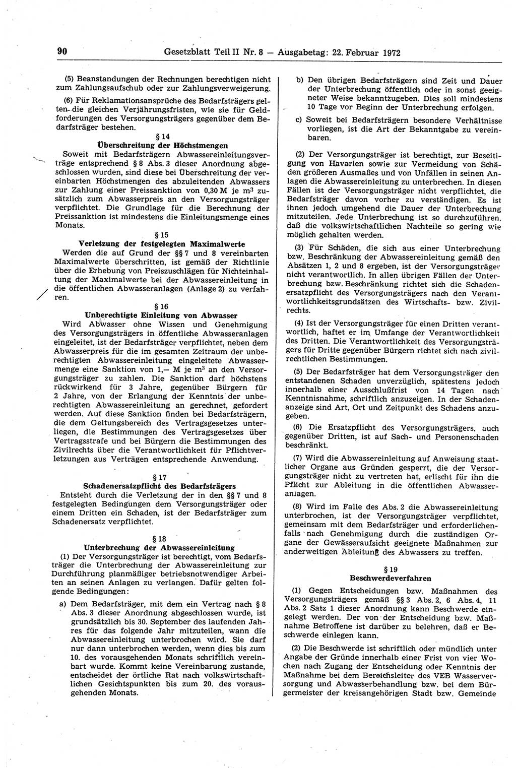 Gesetzblatt (GBl.) der Deutschen Demokratischen Republik (DDR) Teil ⅠⅠ 1972, Seite 90 (GBl. DDR ⅠⅠ 1972, S. 90)