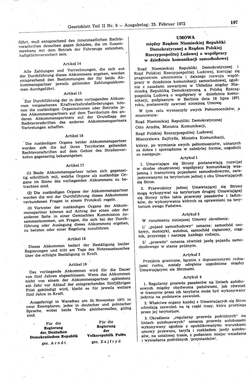 Gesetzblatt (GBl.) der Deutschen Demokratischen Republik (DDR) Teil ⅠⅠ 1972, Seite 107 (GBl. DDR ⅠⅠ 1972, S. 107)