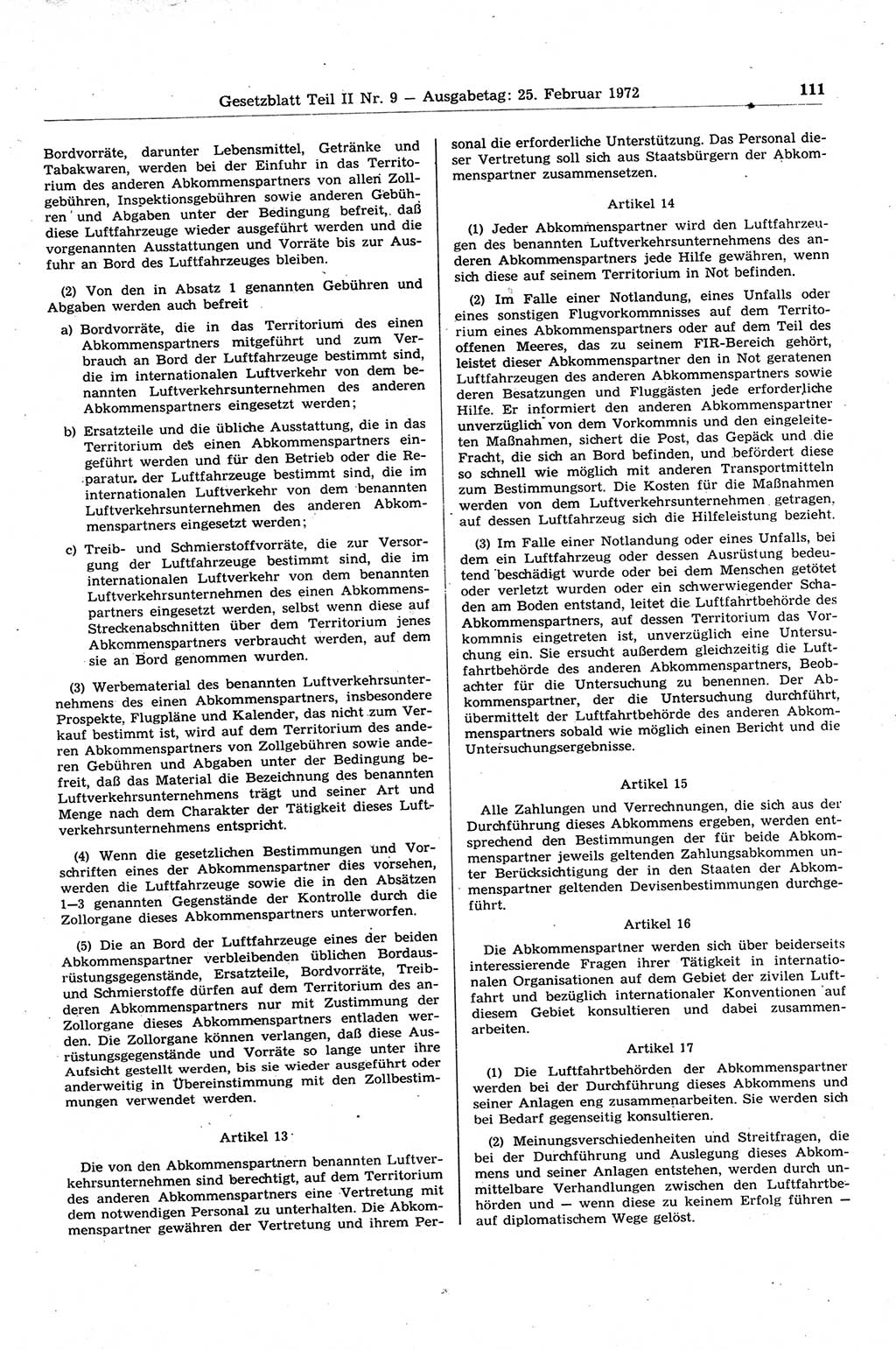 Gesetzblatt (GBl.) der Deutschen Demokratischen Republik (DDR) Teil ⅠⅠ 1972, Seite 111 (GBl. DDR ⅠⅠ 1972, S. 111)