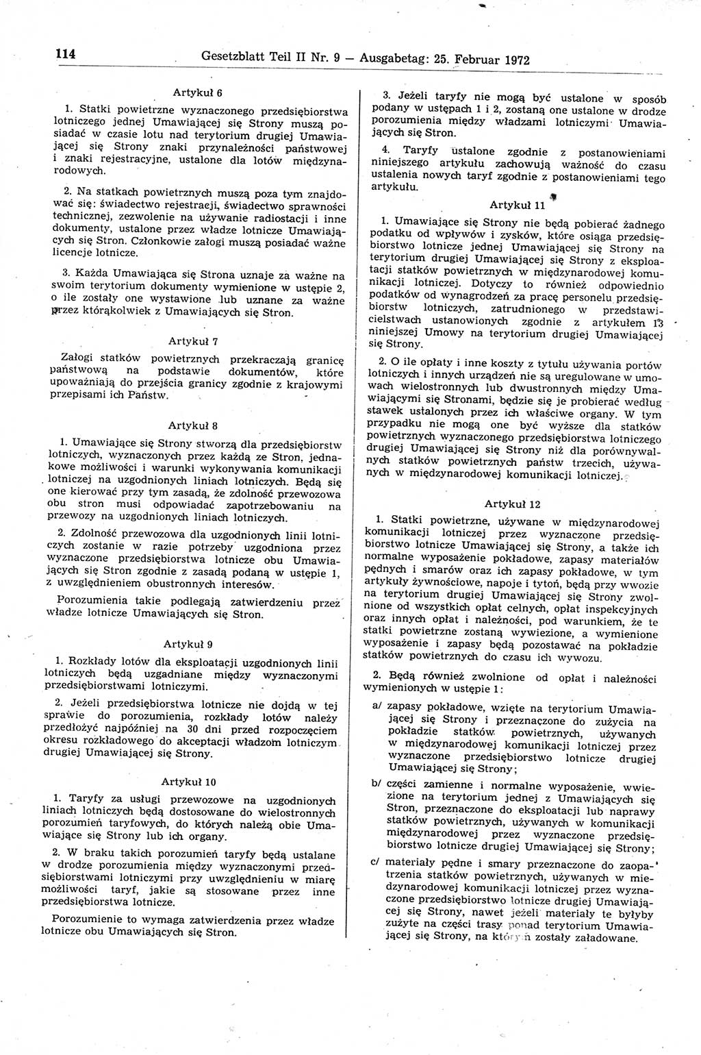 Gesetzblatt (GBl.) der Deutschen Demokratischen Republik (DDR) Teil ⅠⅠ 1972, Seite 114 (GBl. DDR ⅠⅠ 1972, S. 114)