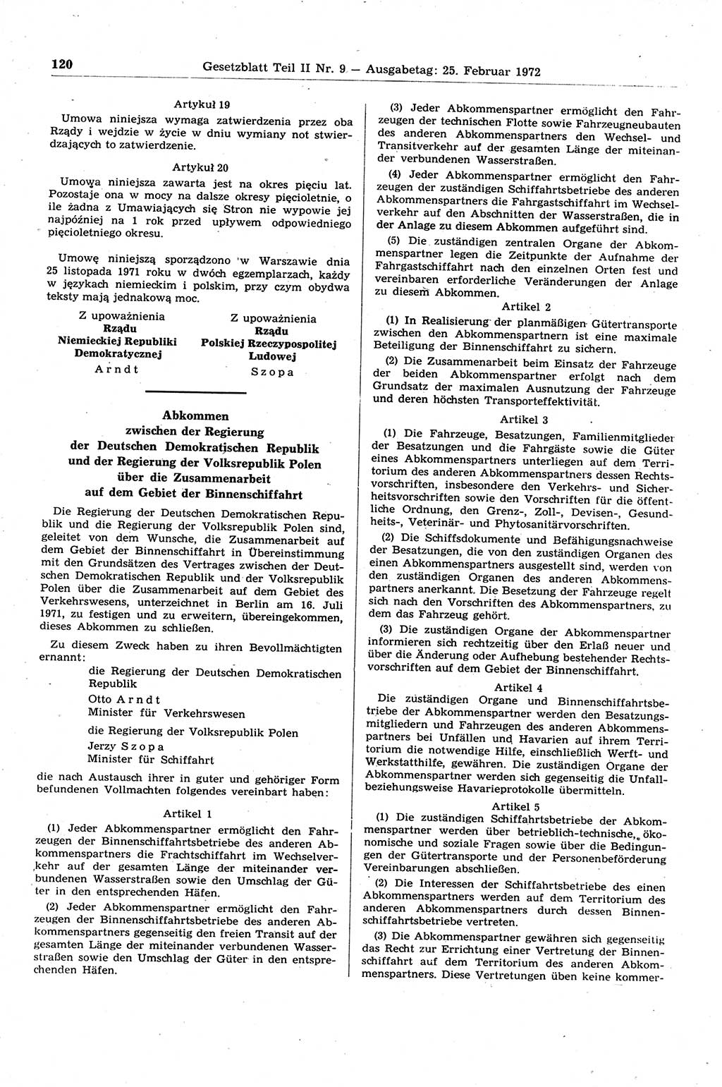 Gesetzblatt (GBl.) der Deutschen Demokratischen Republik (DDR) Teil ⅠⅠ 1972, Seite 120 (GBl. DDR ⅠⅠ 1972, S. 120)