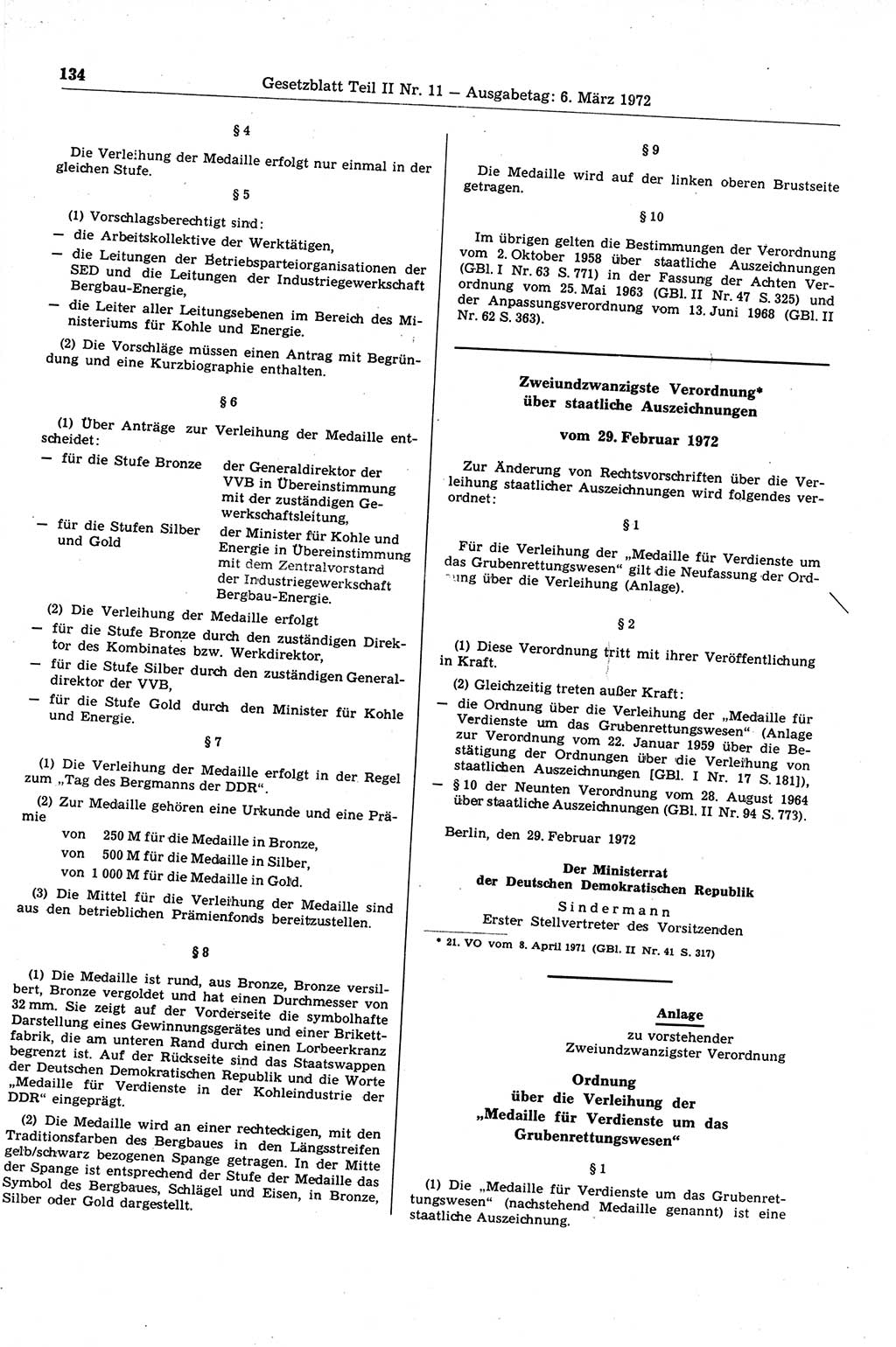 Gesetzblatt (GBl.) der Deutschen Demokratischen Republik (DDR) Teil ⅠⅠ 1972, Seite 134 (GBl. DDR ⅠⅠ 1972, S. 134)