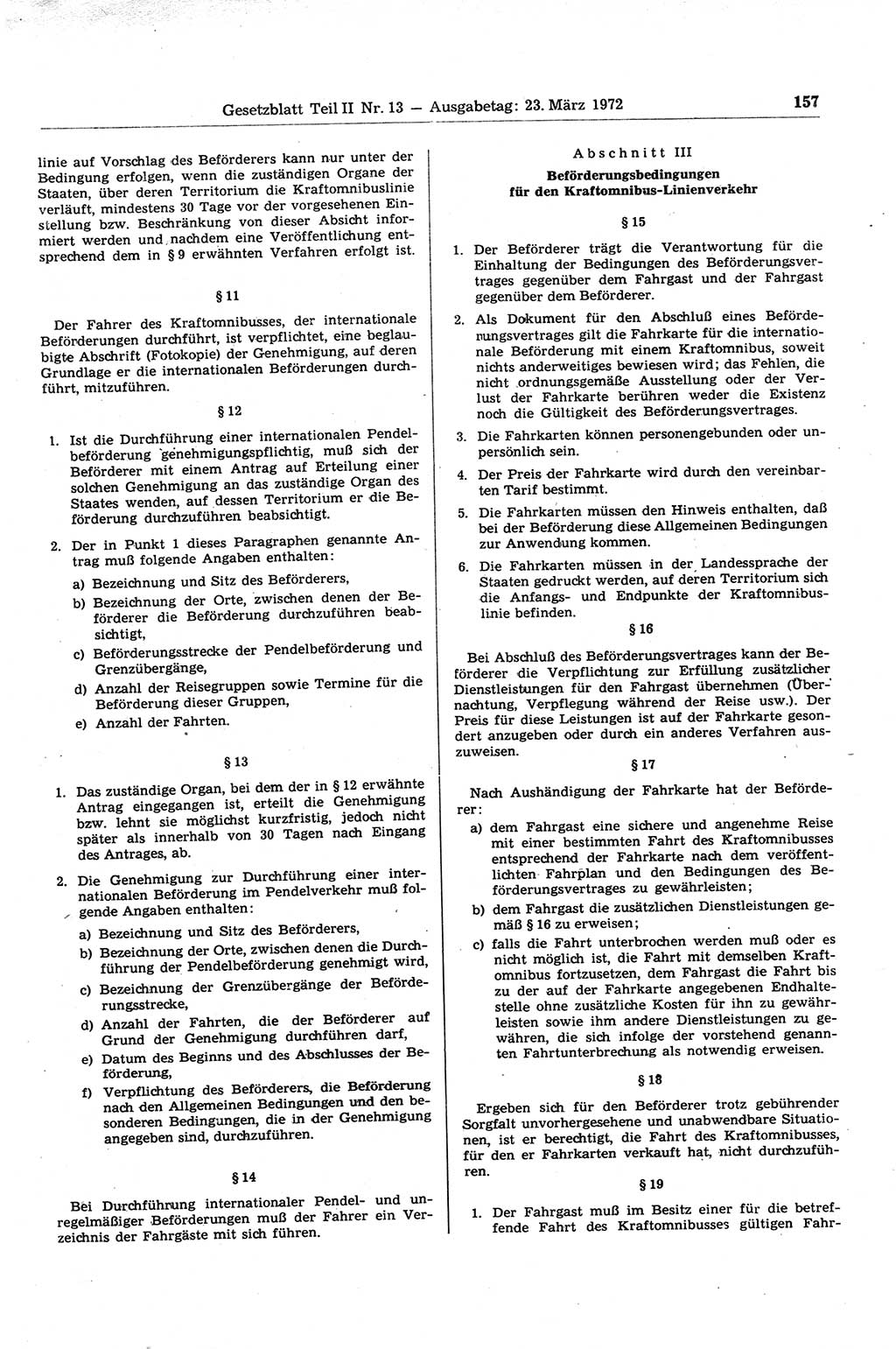 Gesetzblatt (GBl.) der Deutschen Demokratischen Republik (DDR) Teil ⅠⅠ 1972, Seite 157 (GBl. DDR ⅠⅠ 1972, S. 157)