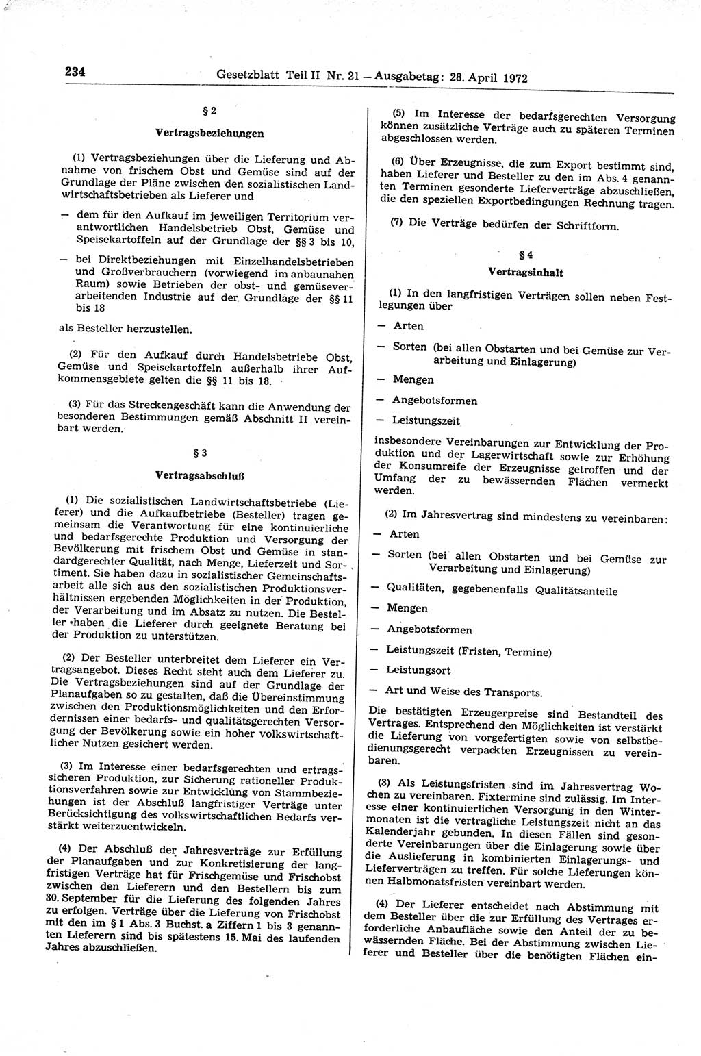 Gesetzblatt (GBl.) der Deutschen Demokratischen Republik (DDR) Teil ⅠⅠ 1972, Seite 234 (GBl. DDR ⅠⅠ 1972, S. 234)