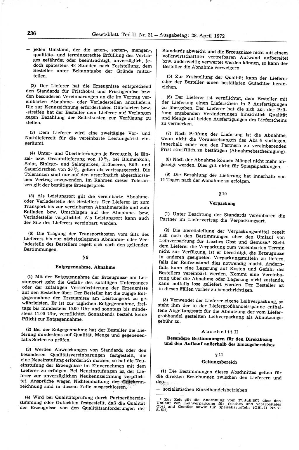 Gesetzblatt (GBl.) der Deutschen Demokratischen Republik (DDR) Teil ⅠⅠ 1972, Seite 236 (GBl. DDR ⅠⅠ 1972, S. 236)