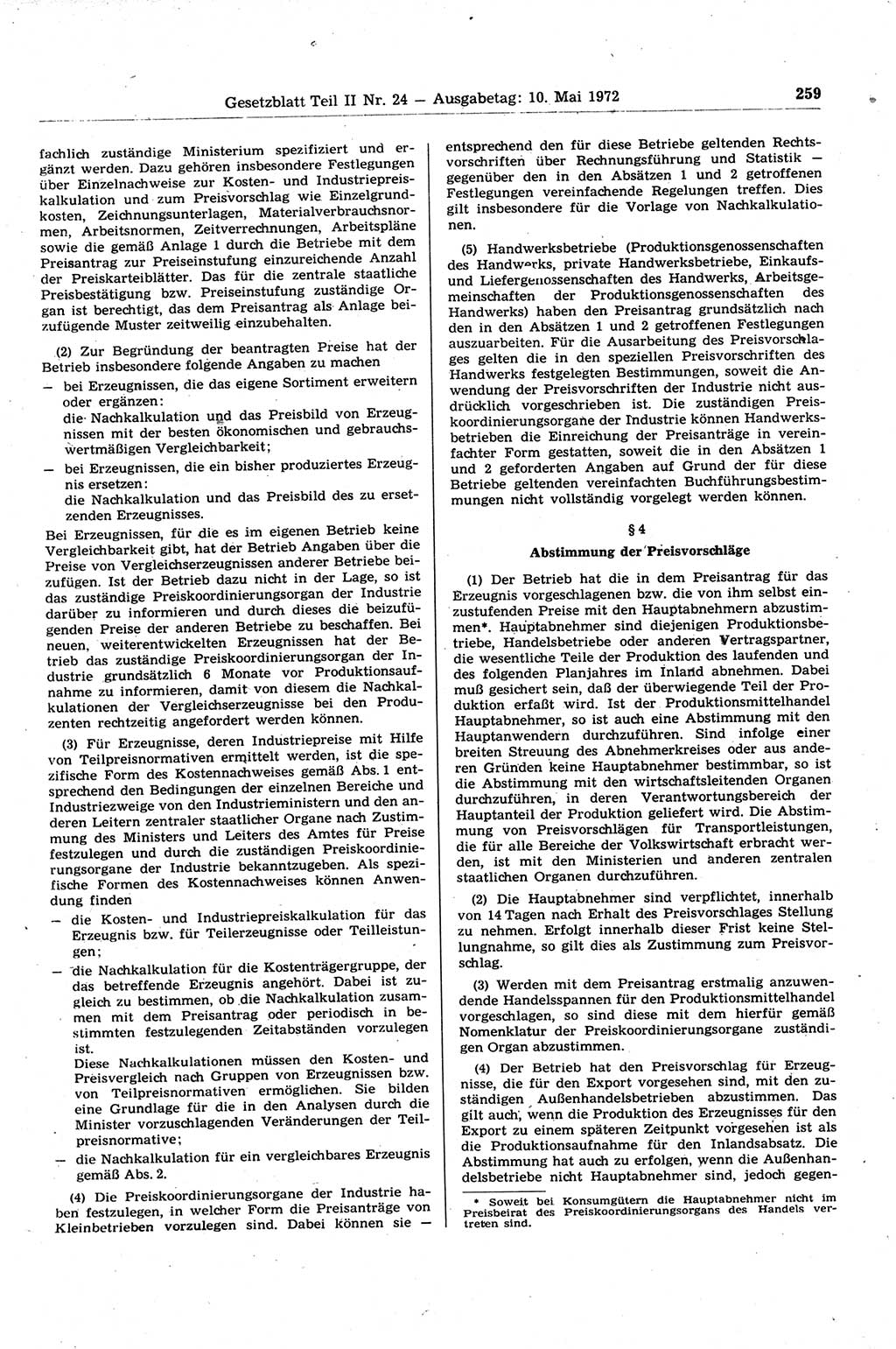 Gesetzblatt (GBl.) der Deutschen Demokratischen Republik (DDR) Teil ⅠⅠ 1972, Seite 259 (GBl. DDR ⅠⅠ 1972, S. 259)