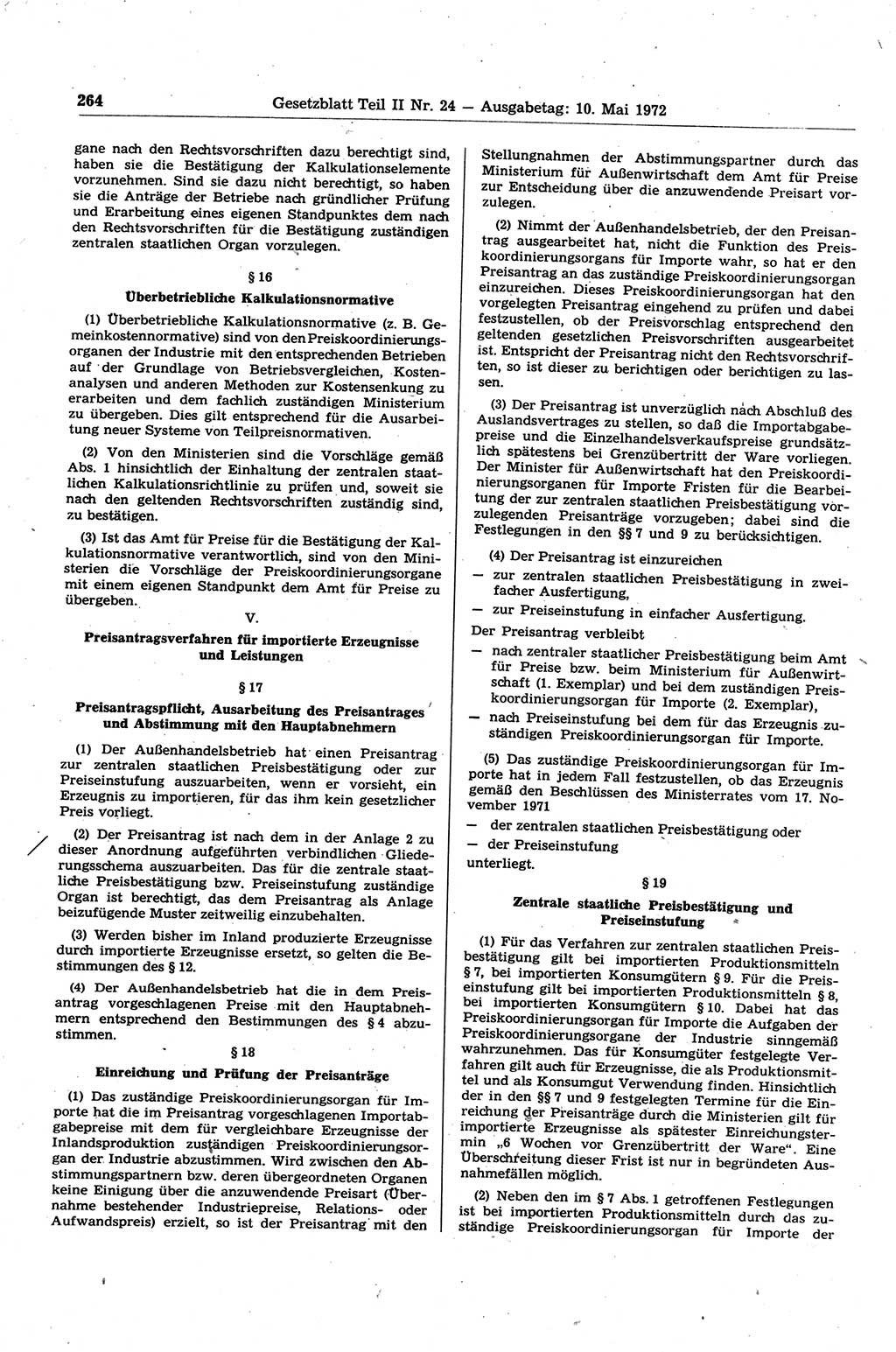 Gesetzblatt (GBl.) der Deutschen Demokratischen Republik (DDR) Teil ⅠⅠ 1972, Seite 264 (GBl. DDR ⅠⅠ 1972, S. 264)