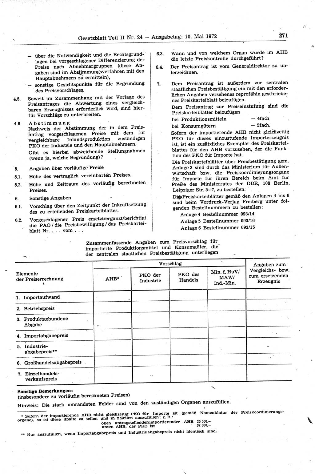 Gesetzblatt (GBl.) der Deutschen Demokratischen Republik (DDR) Teil ⅠⅠ 1972, Seite 271 (GBl. DDR ⅠⅠ 1972, S. 271)