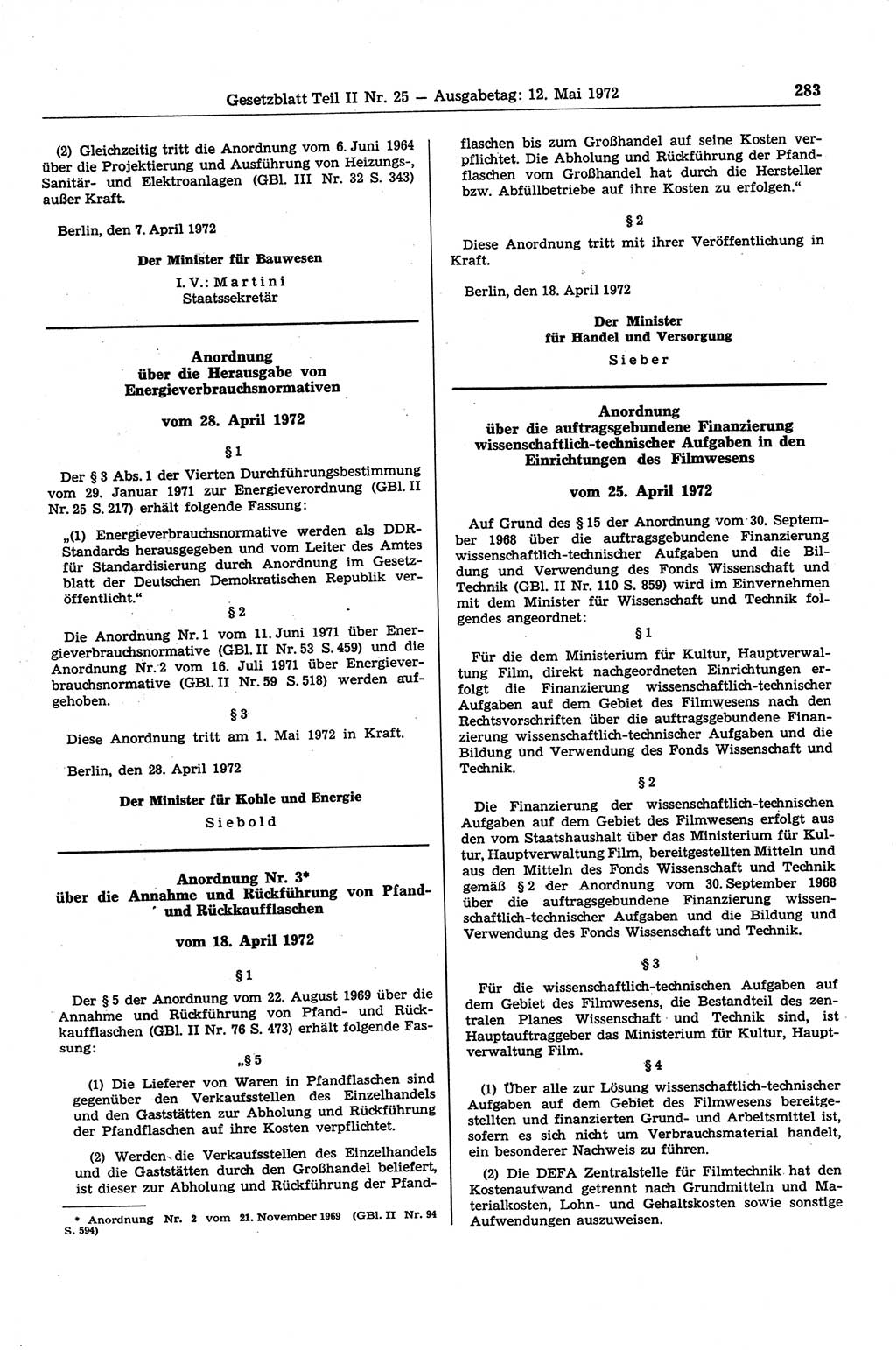 Gesetzblatt (GBl.) der Deutschen Demokratischen Republik (DDR) Teil ⅠⅠ 1972, Seite 283 (GBl. DDR ⅠⅠ 1972, S. 283)