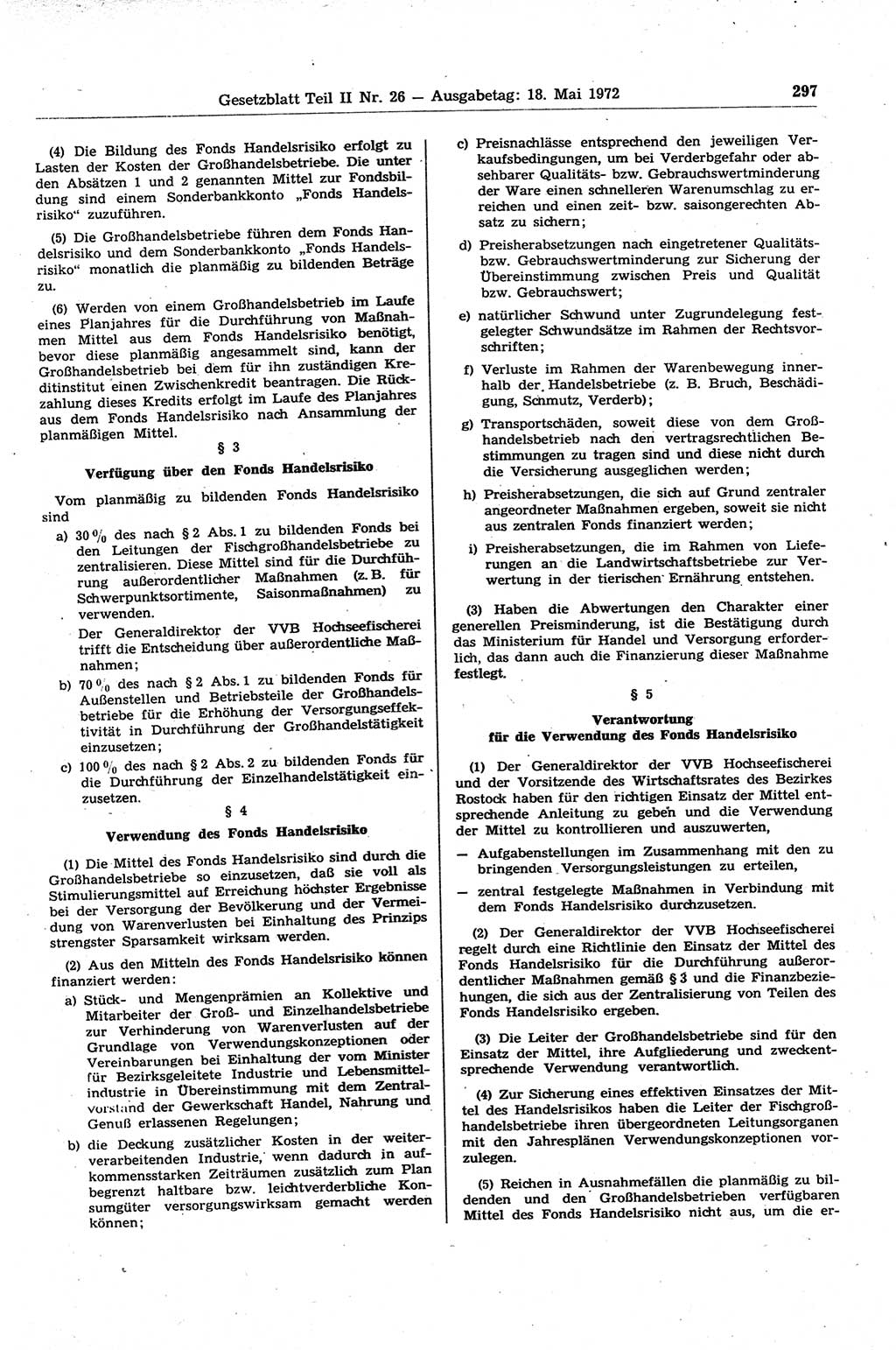 Gesetzblatt (GBl.) der Deutschen Demokratischen Republik (DDR) Teil ⅠⅠ 1972, Seite 297 (GBl. DDR ⅠⅠ 1972, S. 297)