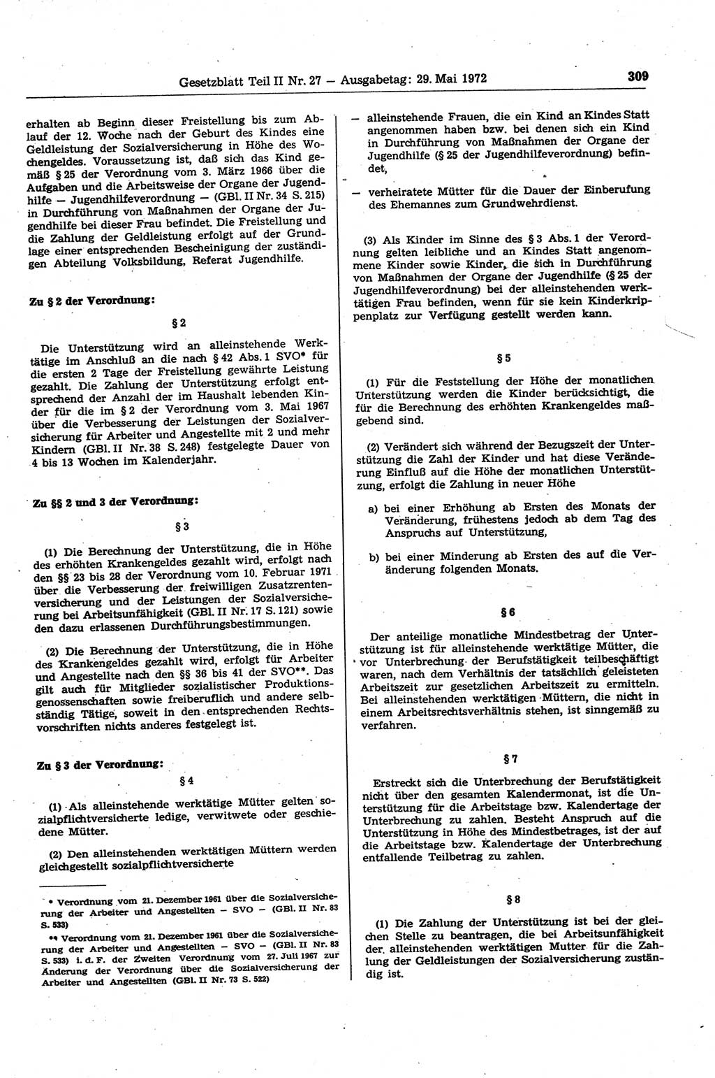 Gesetzblatt (GBl.) der Deutschen Demokratischen Republik (DDR) Teil ⅠⅠ 1972, Seite 309 (GBl. DDR ⅠⅠ 1972, S. 309)