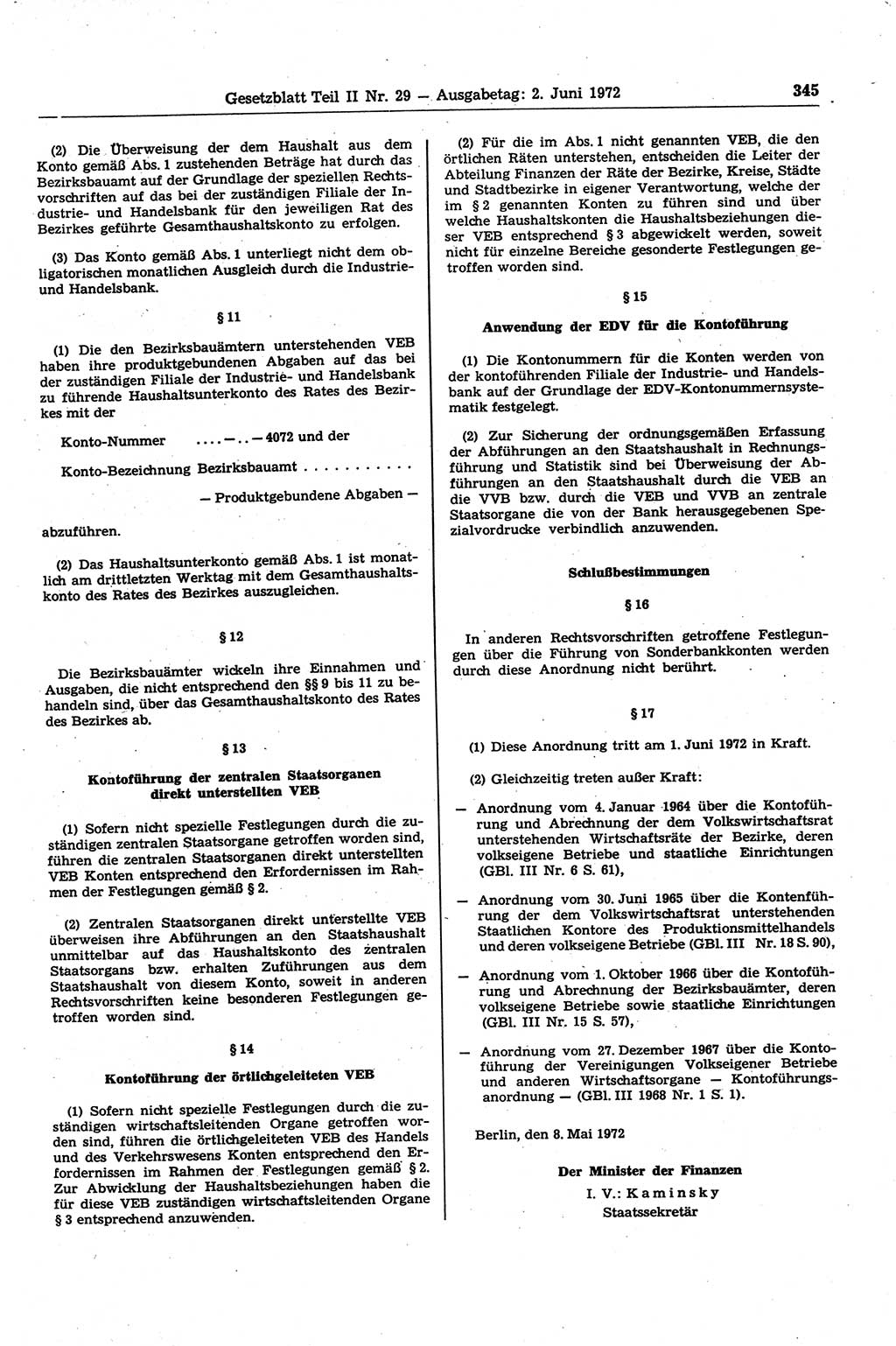 Gesetzblatt (GBl.) der Deutschen Demokratischen Republik (DDR) Teil ⅠⅠ 1972, Seite 345 (GBl. DDR ⅠⅠ 1972, S. 345)