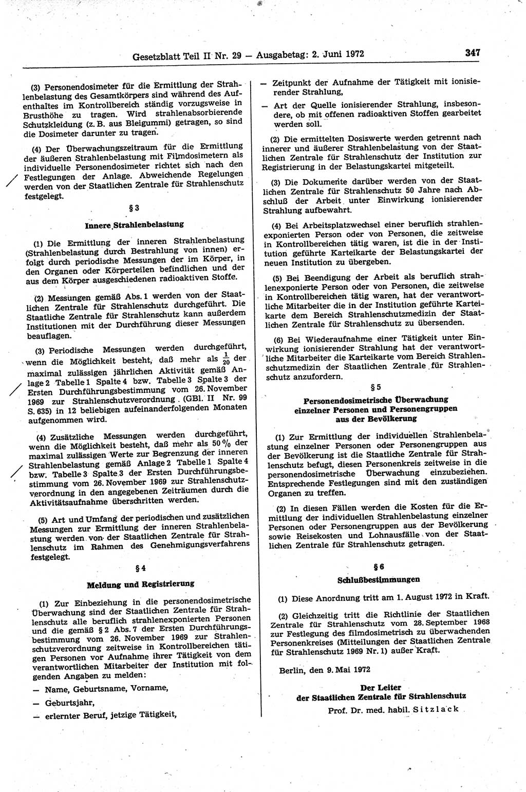 Gesetzblatt (GBl.) der Deutschen Demokratischen Republik (DDR) Teil ⅠⅠ 1972, Seite 347 (GBl. DDR ⅠⅠ 1972, S. 347)