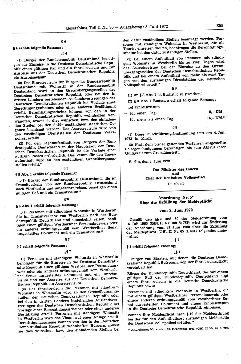 Gesetzblatt (GBl.) der Deutschen Demokratischen Republik (DDR) Teil ⅠⅠ 1972, Seite 355 (GBl. DDR ⅠⅠ 1972, S. 355)