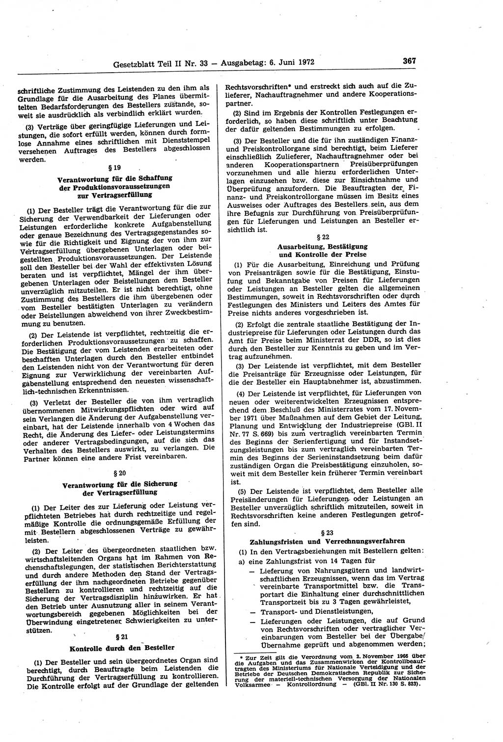 Gesetzblatt (GBl.) der Deutschen Demokratischen Republik (DDR) Teil ⅠⅠ 1972, Seite 367 (GBl. DDR ⅠⅠ 1972, S. 367)