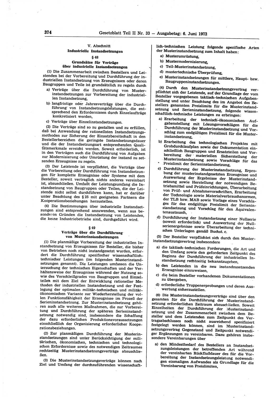 Gesetzblatt (GBl.) der Deutschen Demokratischen Republik (DDR) Teil ⅠⅠ 1972, Seite 374 (GBl. DDR ⅠⅠ 1972, S. 374)