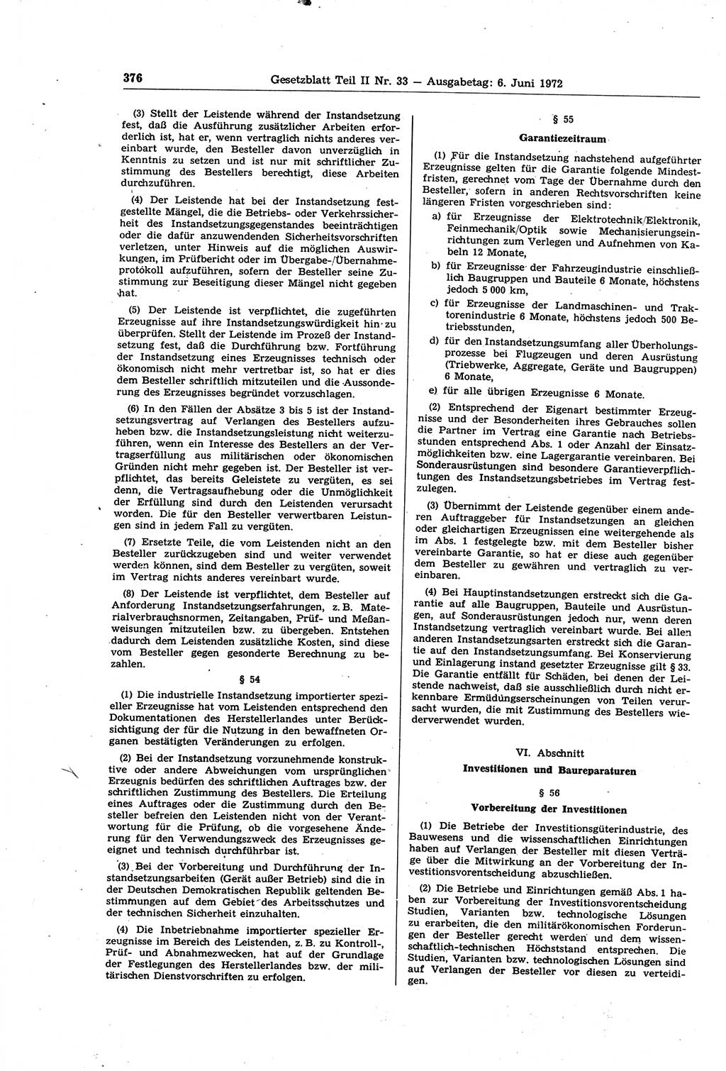 Gesetzblatt (GBl.) der Deutschen Demokratischen Republik (DDR) Teil ⅠⅠ 1972, Seite 376 (GBl. DDR ⅠⅠ 1972, S. 376)