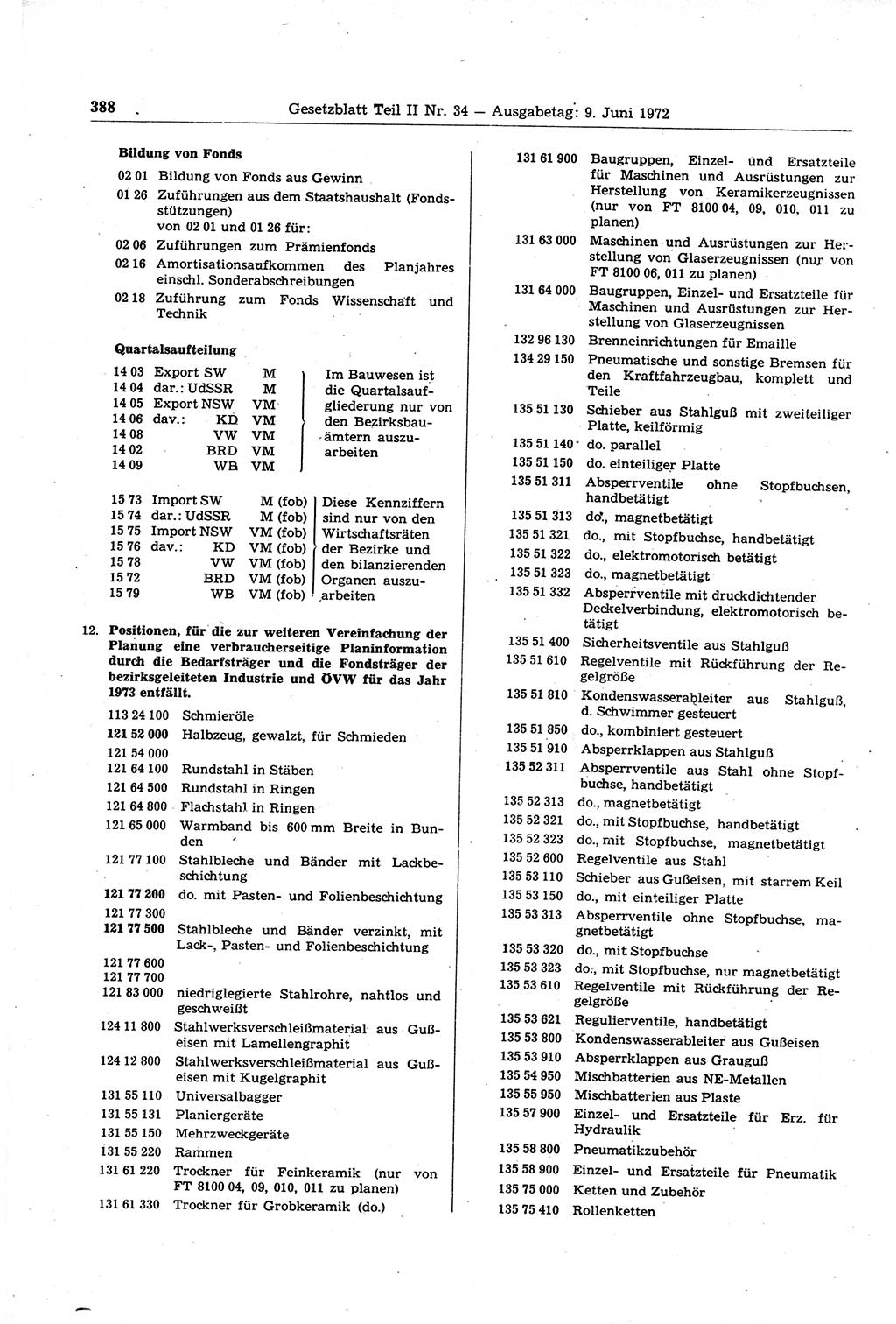 Gesetzblatt (GBl.) der Deutschen Demokratischen Republik (DDR) Teil ⅠⅠ 1972, Seite 388 (GBl. DDR ⅠⅠ 1972, S. 388)