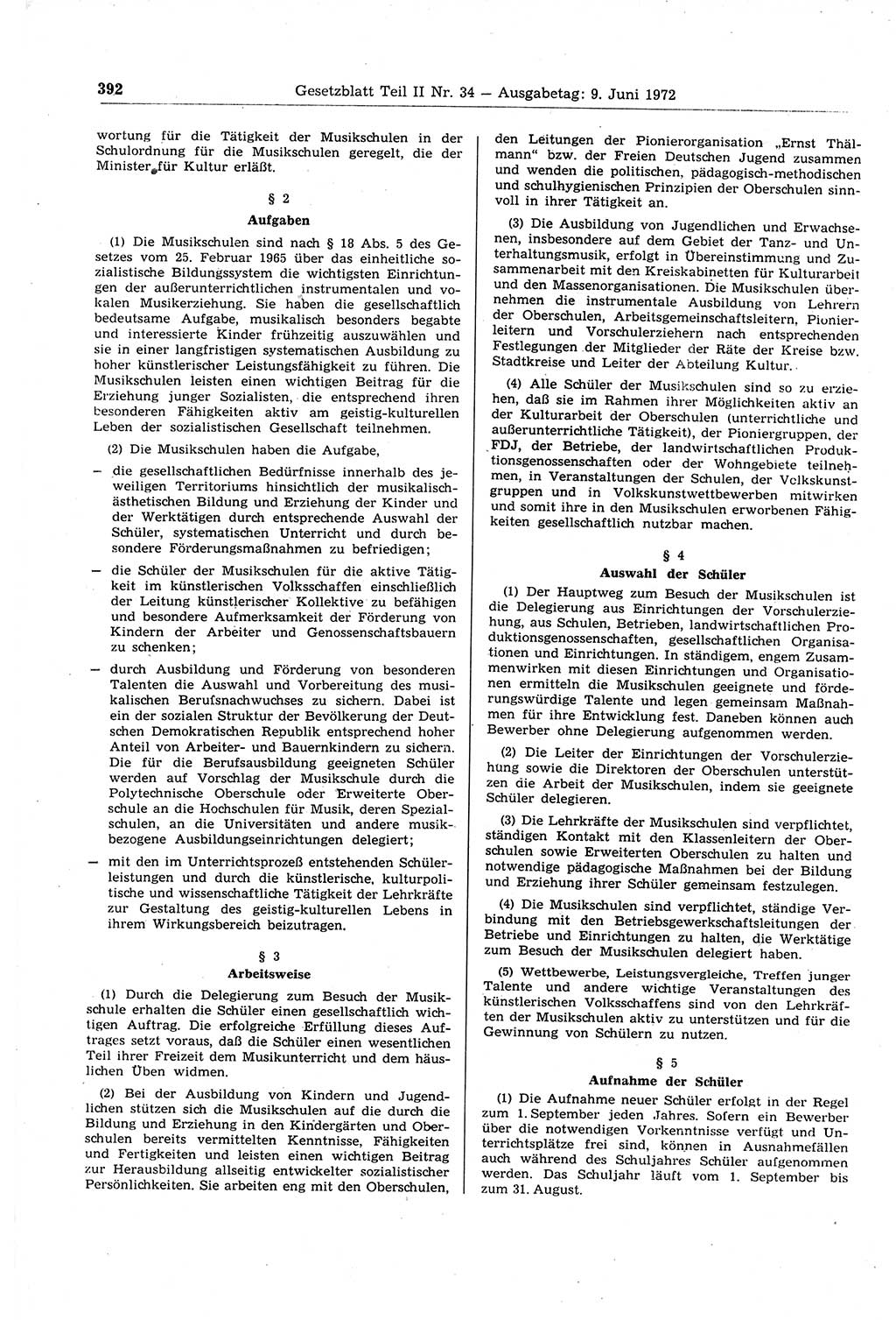 Gesetzblatt (GBl.) der Deutschen Demokratischen Republik (DDR) Teil ⅠⅠ 1972, Seite 392 (GBl. DDR ⅠⅠ 1972, S. 392)