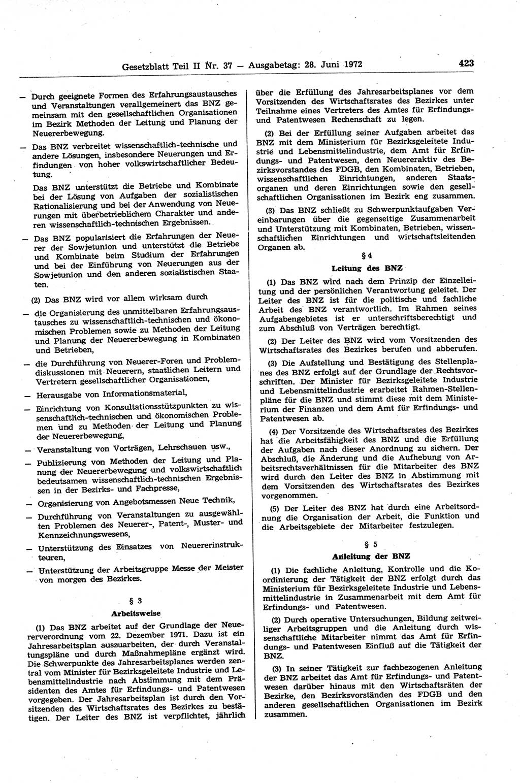 Gesetzblatt (GBl.) der Deutschen Demokratischen Republik (DDR) Teil ⅠⅠ 1972, Seite 423 (GBl. DDR ⅠⅠ 1972, S. 423)
