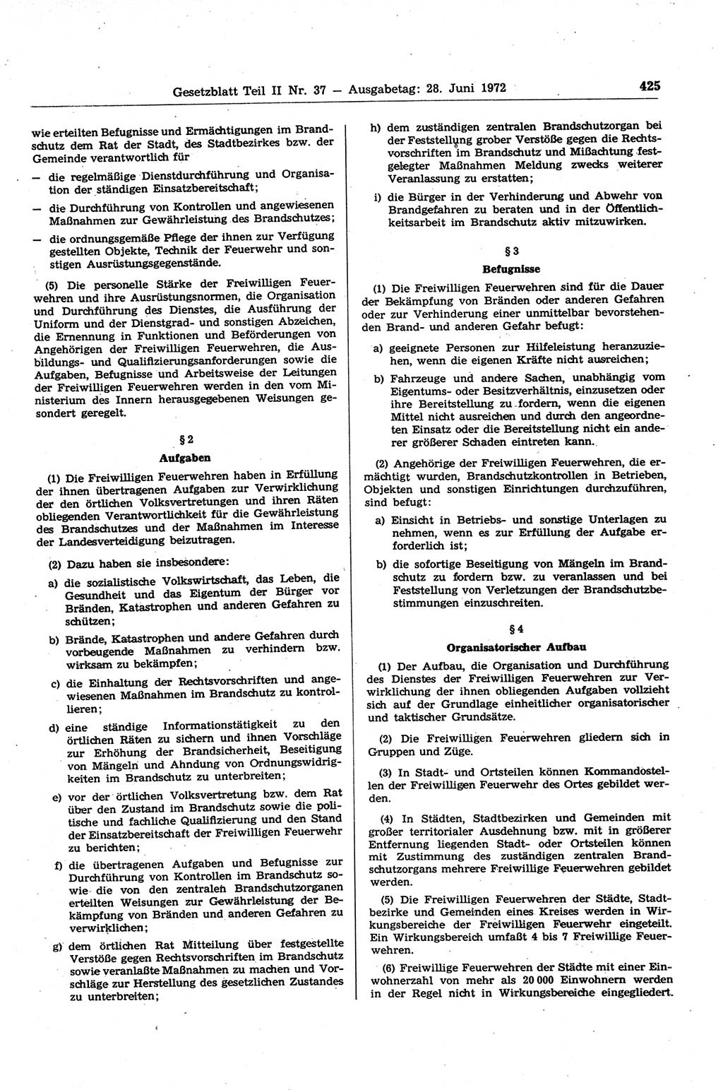 Gesetzblatt (GBl.) der Deutschen Demokratischen Republik (DDR) Teil ⅠⅠ 1972, Seite 425 (GBl. DDR ⅠⅠ 1972, S. 425)