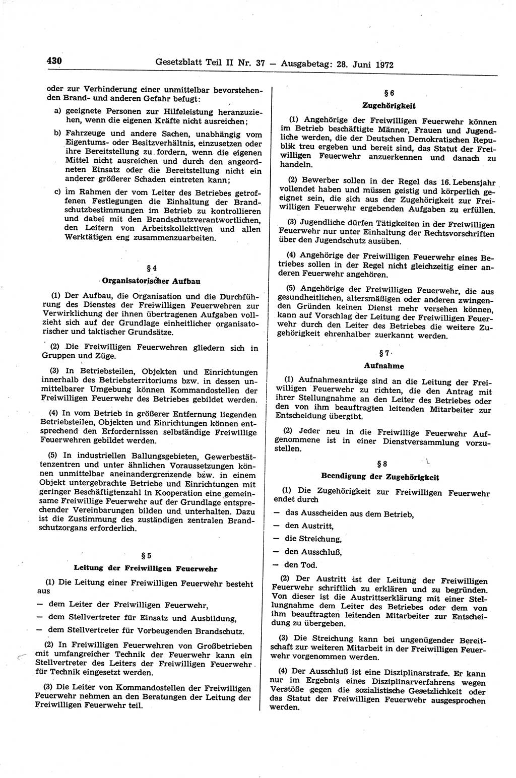 Gesetzblatt (GBl.) der Deutschen Demokratischen Republik (DDR) Teil ⅠⅠ 1972, Seite 430 (GBl. DDR ⅠⅠ 1972, S. 430)