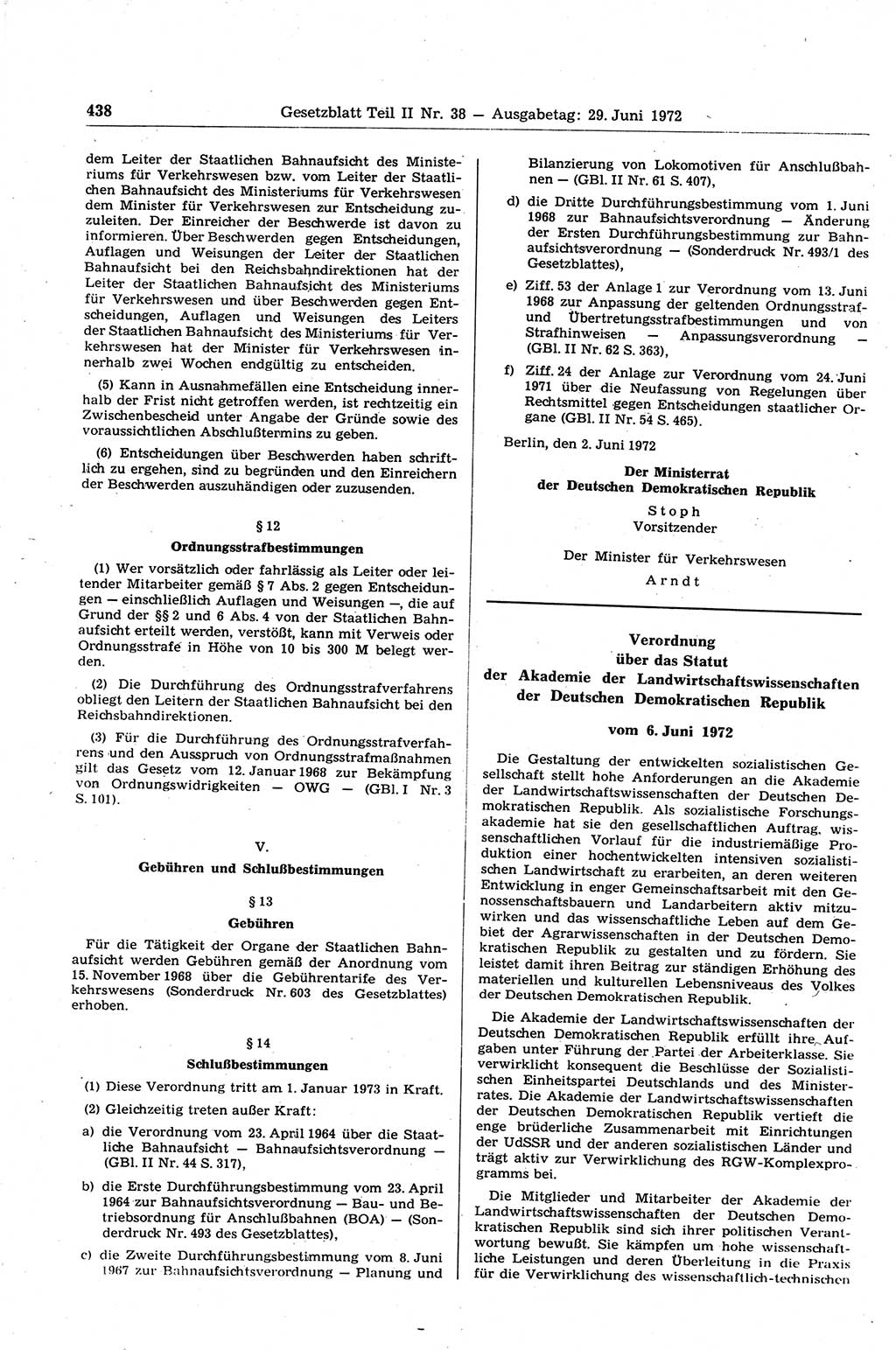 Gesetzblatt (GBl.) der Deutschen Demokratischen Republik (DDR) Teil ⅠⅠ 1972, Seite 438 (GBl. DDR ⅠⅠ 1972, S. 438)