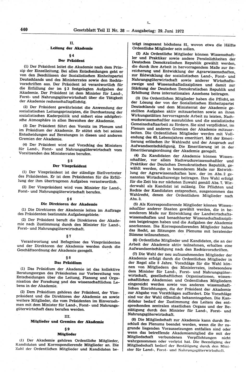 Gesetzblatt (GBl.) der Deutschen Demokratischen Republik (DDR) Teil ⅠⅠ 1972, Seite 440 (GBl. DDR ⅠⅠ 1972, S. 440)