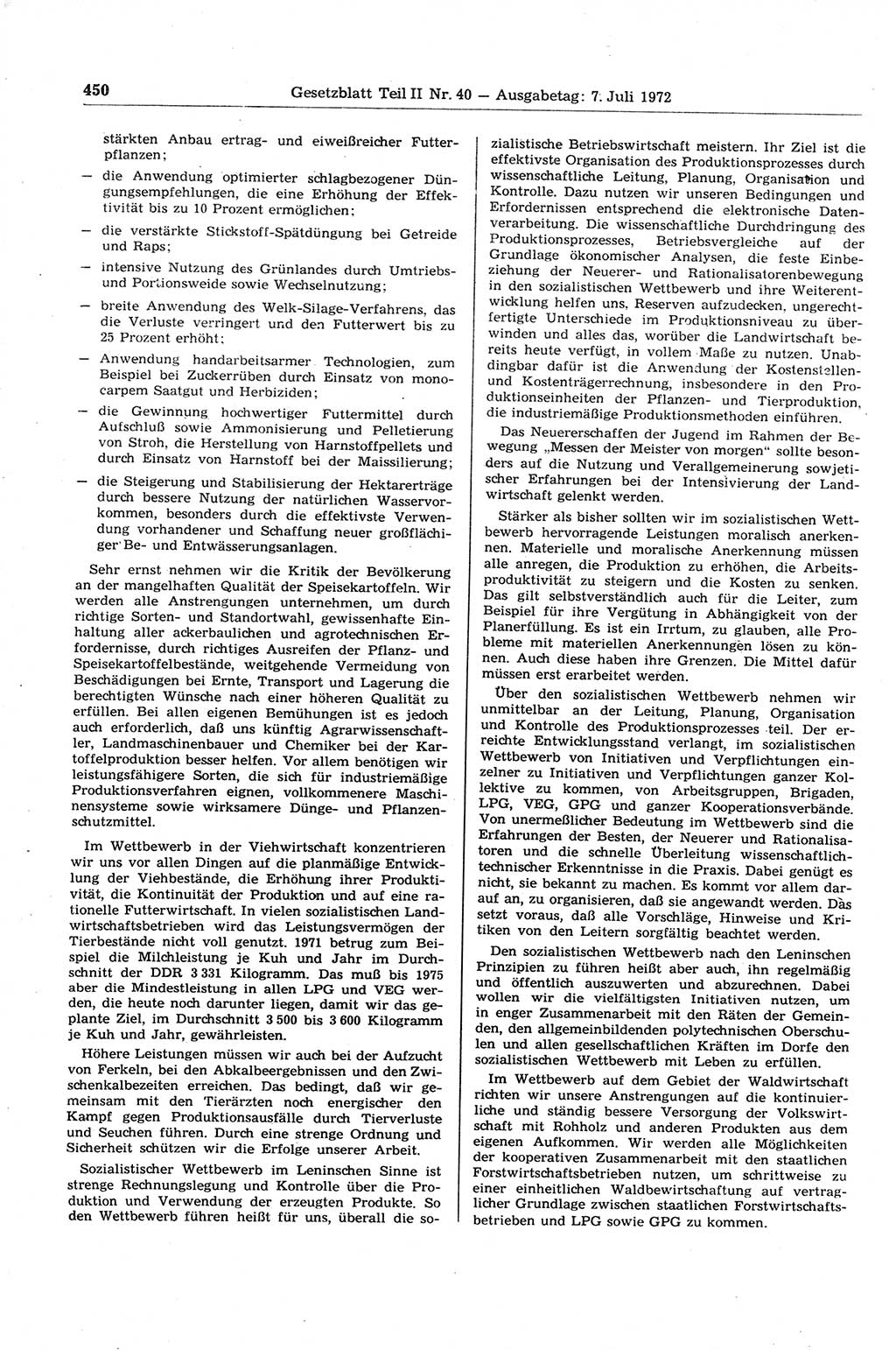 Gesetzblatt (GBl.) der Deutschen Demokratischen Republik (DDR) Teil ⅠⅠ 1972, Seite 450 (GBl. DDR ⅠⅠ 1972, S. 450)