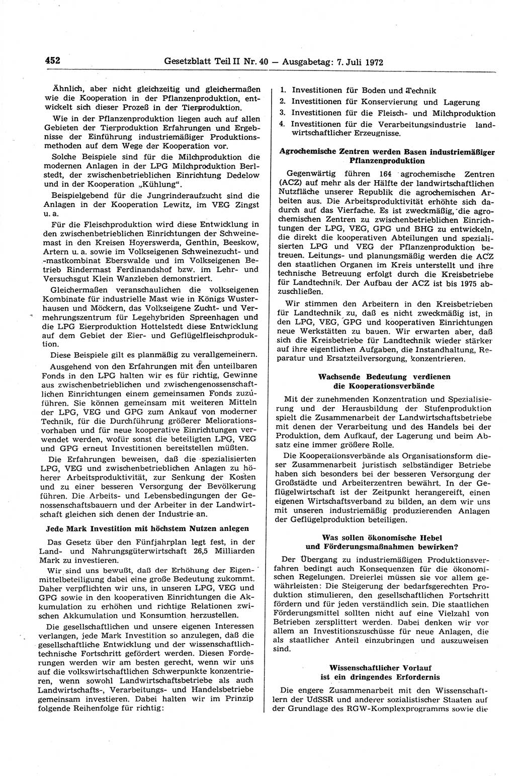 Gesetzblatt (GBl.) der Deutschen Demokratischen Republik (DDR) Teil ⅠⅠ 1972, Seite 452 (GBl. DDR ⅠⅠ 1972, S. 452)
