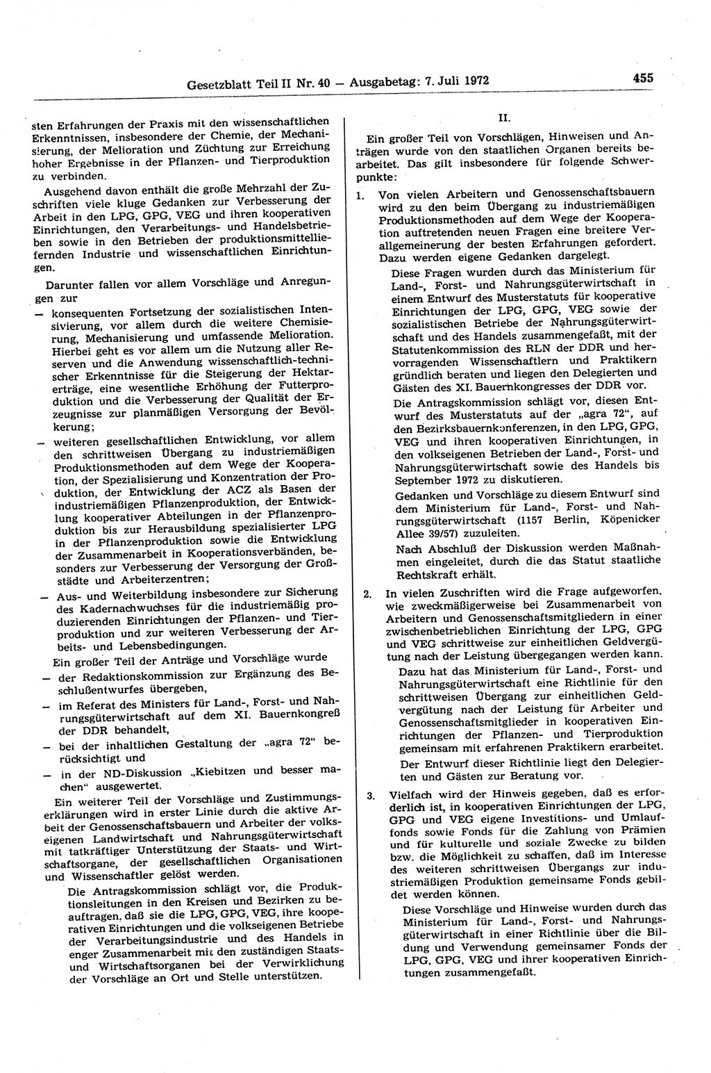 Gesetzblatt (GBl.) der Deutschen Demokratischen Republik (DDR) Teil ⅠⅠ 1972, Seite 455 (GBl. DDR ⅠⅠ 1972, S. 455)