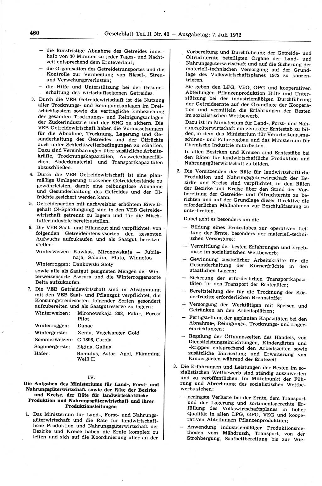 Gesetzblatt (GBl.) der Deutschen Demokratischen Republik (DDR) Teil ⅠⅠ 1972, Seite 460 (GBl. DDR ⅠⅠ 1972, S. 460)