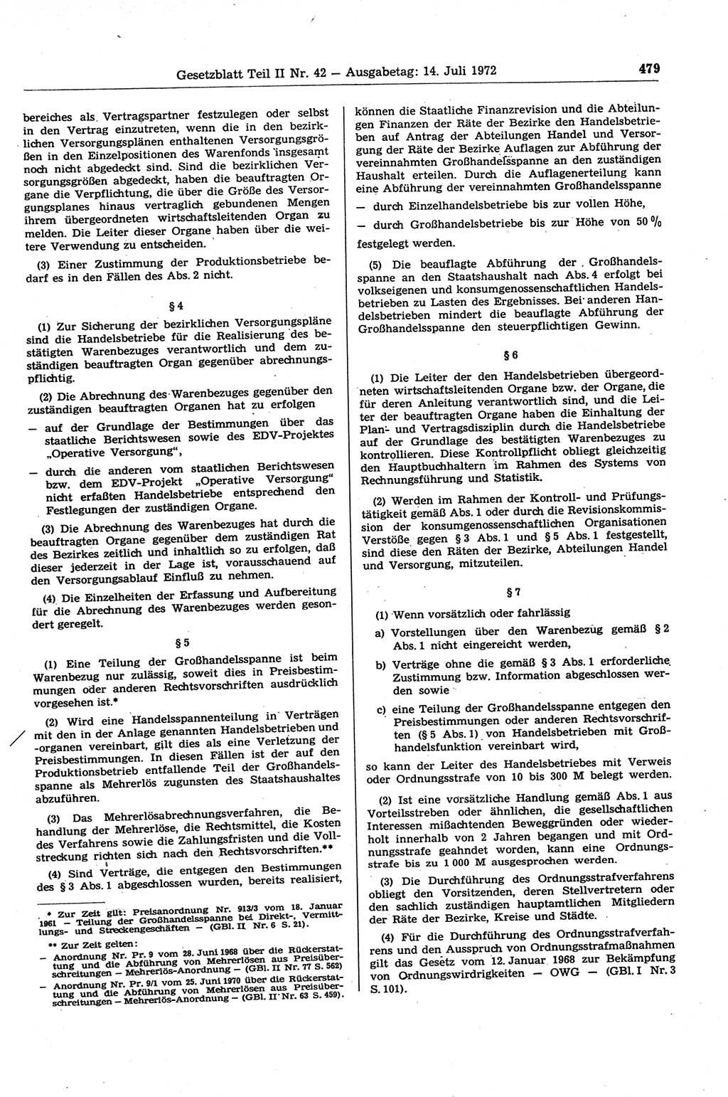 Gesetzblatt (GBl.) der Deutschen Demokratischen Republik (DDR) Teil ⅠⅠ 1972, Seite 479 (GBl. DDR ⅠⅠ 1972, S. 479)