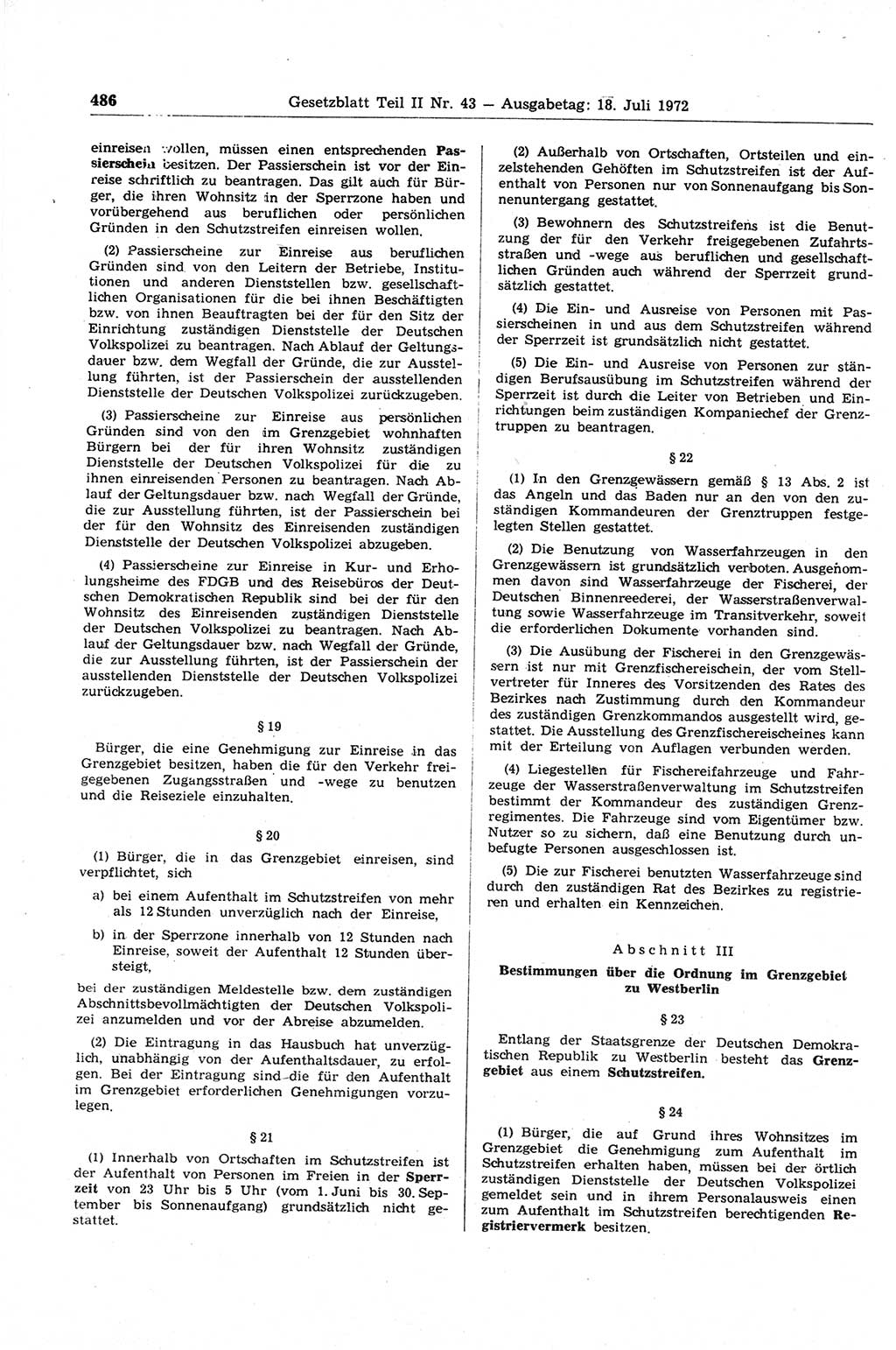 Gesetzblatt (GBl.) der Deutschen Demokratischen Republik (DDR) Teil ⅠⅠ 1972, Seite 486 (GBl. DDR ⅠⅠ 1972, S. 486)