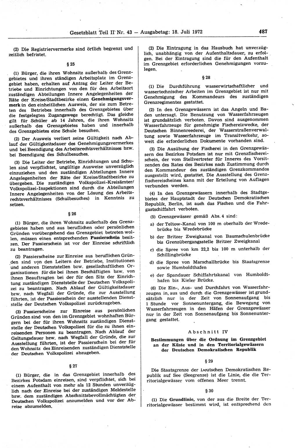Gesetzblatt (GBl.) der Deutschen Demokratischen Republik (DDR) Teil ⅠⅠ 1972, Seite 487 (GBl. DDR ⅠⅠ 1972, S. 487)