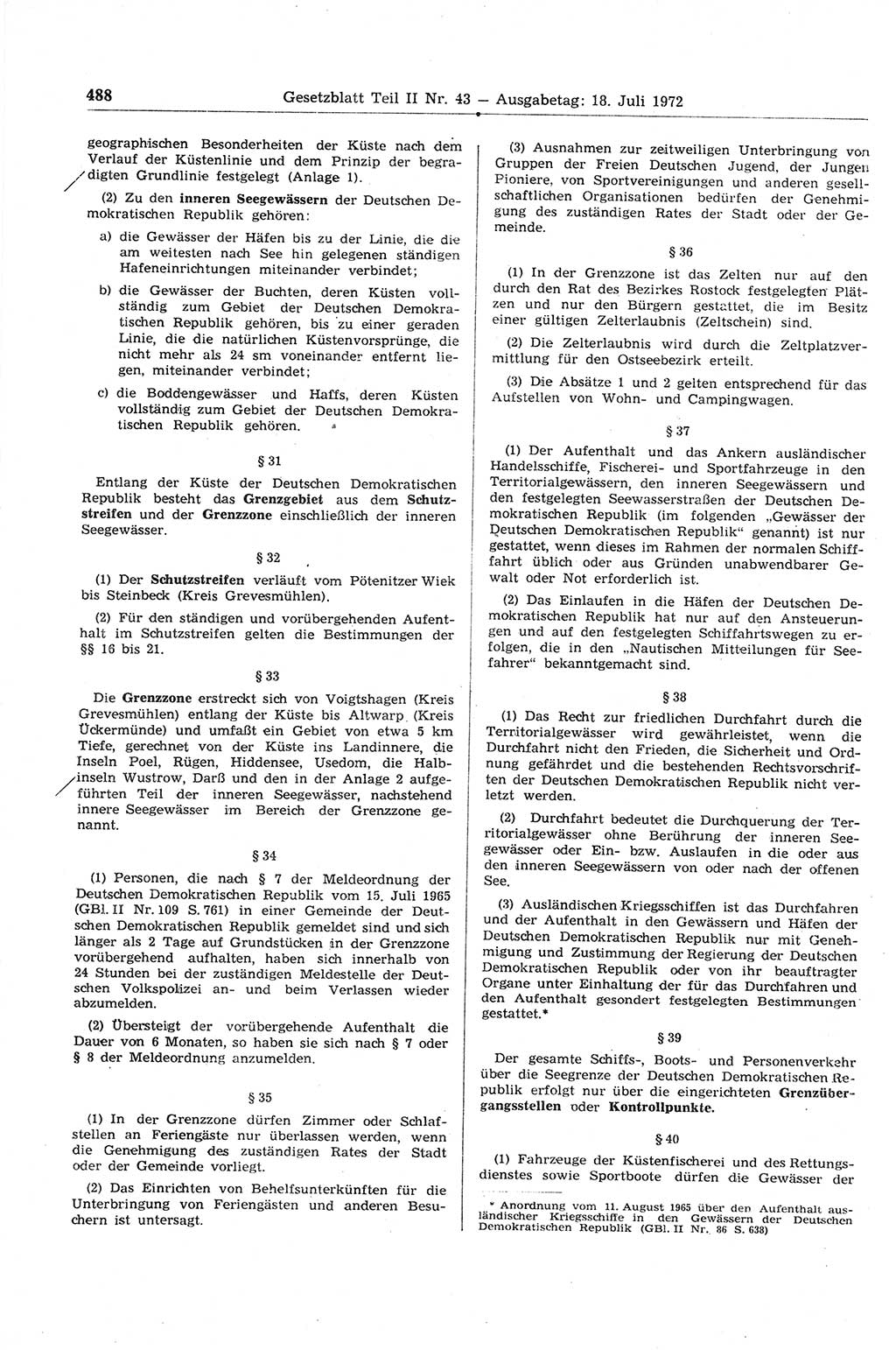 Gesetzblatt (GBl.) der Deutschen Demokratischen Republik (DDR) Teil ⅠⅠ 1972, Seite 488 (GBl. DDR ⅠⅠ 1972, S. 488)