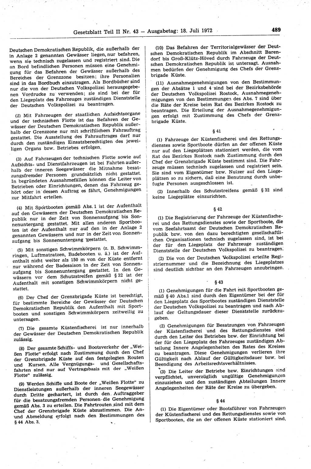 Gesetzblatt (GBl.) der Deutschen Demokratischen Republik (DDR) Teil ⅠⅠ 1972, Seite 489 (GBl. DDR ⅠⅠ 1972, S. 489)