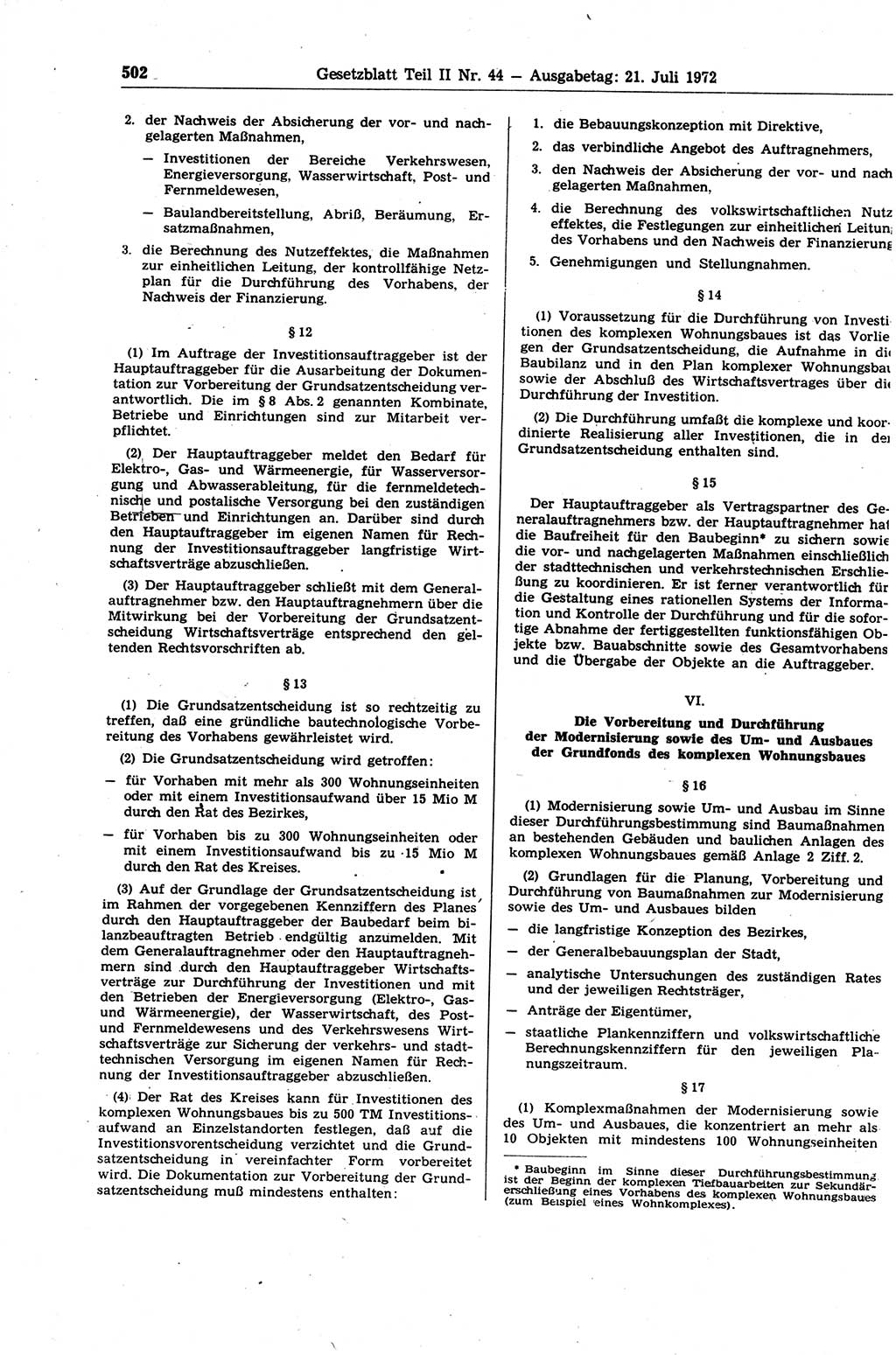 Gesetzblatt (GBl.) der Deutschen Demokratischen Republik (DDR) Teil ⅠⅠ 1972, Seite 502 (GBl. DDR ⅠⅠ 1972, S. 502)