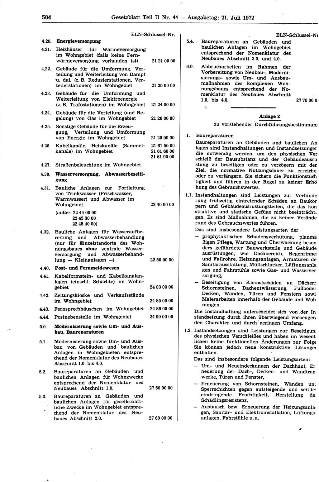Gesetzblatt (GBl.) der Deutschen Demokratischen Republik (DDR) Teil ⅠⅠ 1972, Seite 504 (GBl. DDR ⅠⅠ 1972, S. 504)