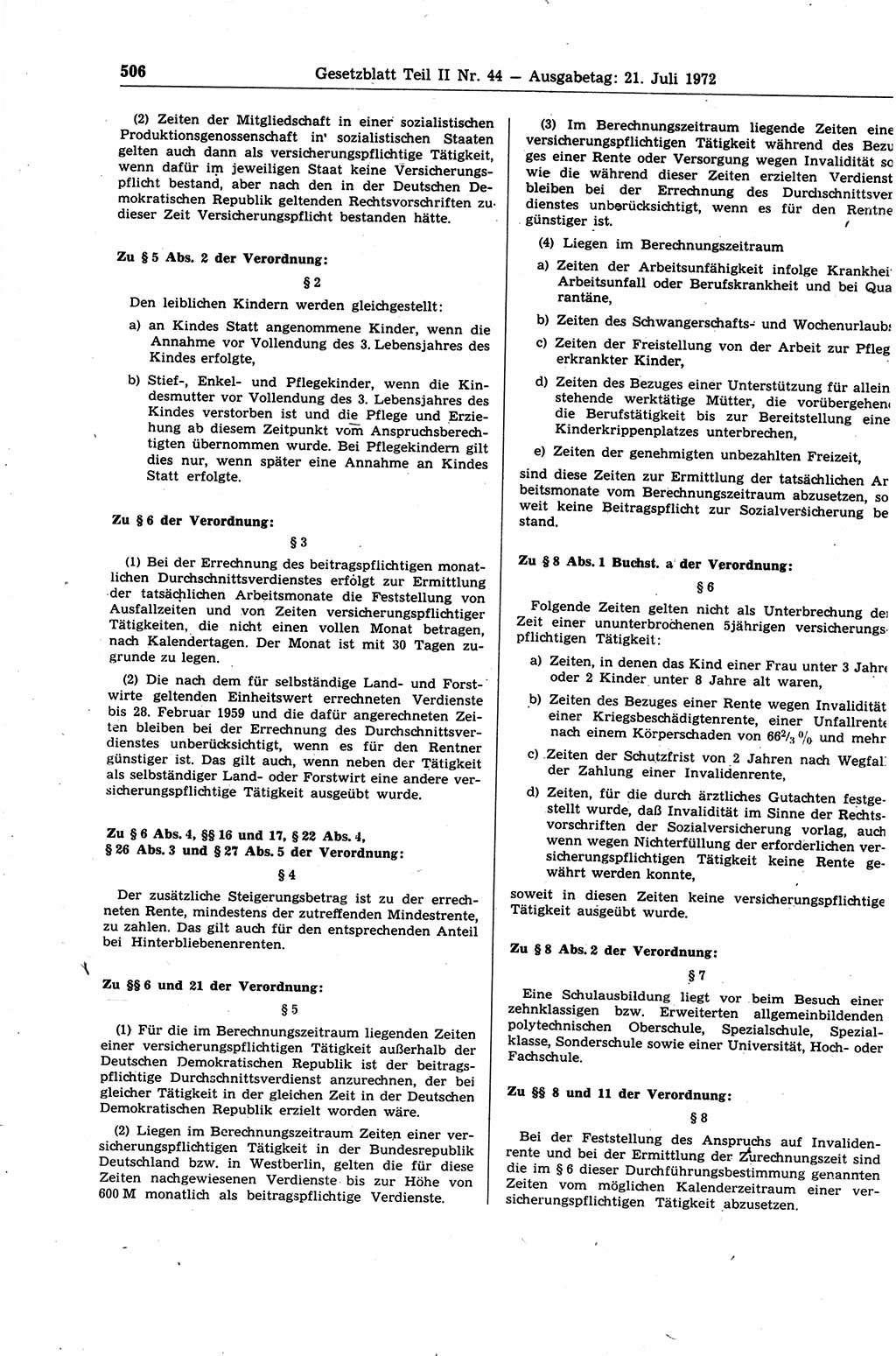 Gesetzblatt (GBl.) der Deutschen Demokratischen Republik (DDR) Teil ⅠⅠ 1972, Seite 506 (GBl. DDR ⅠⅠ 1972, S. 506)