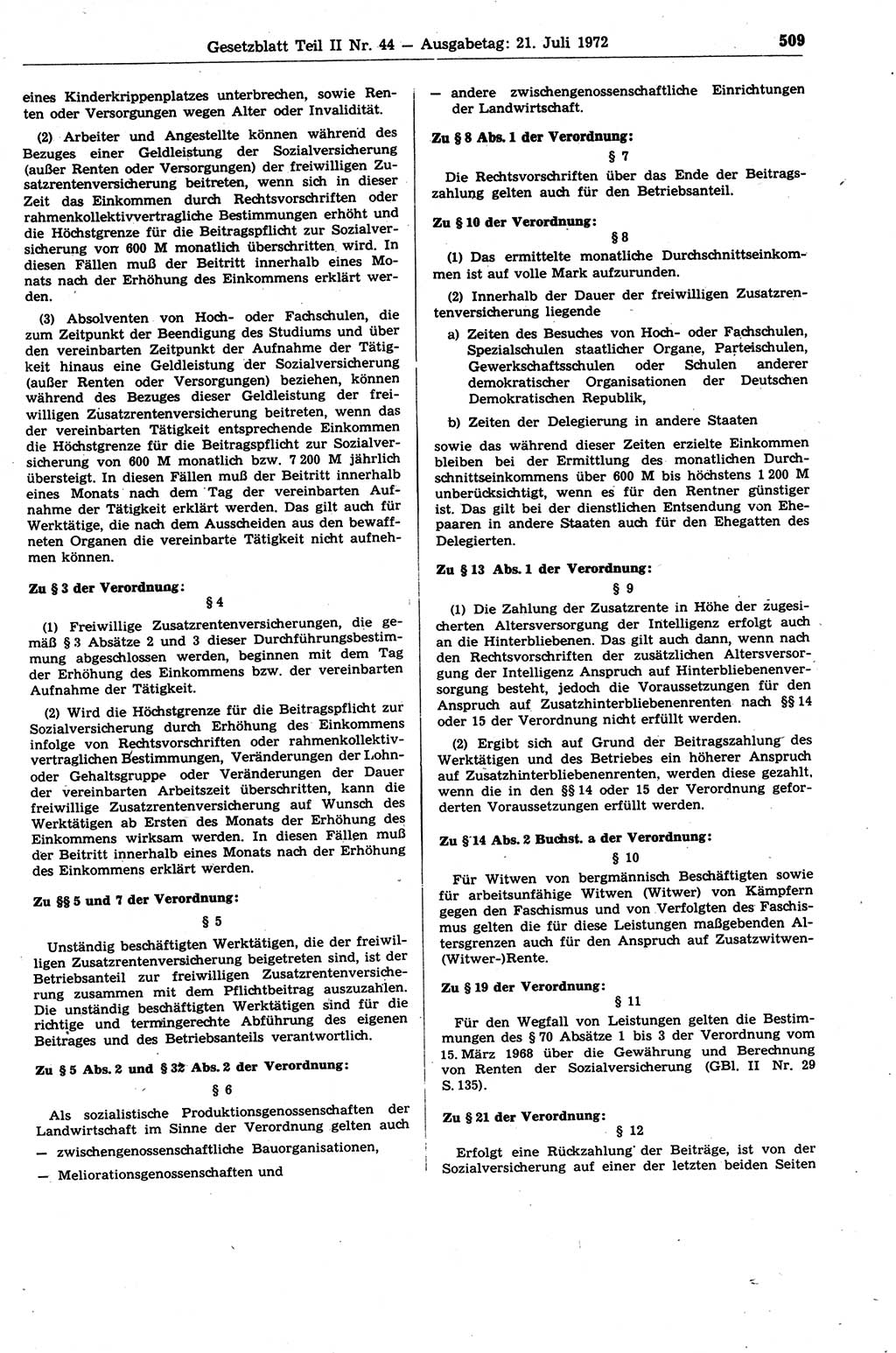 Gesetzblatt (GBl.) der Deutschen Demokratischen Republik (DDR) Teil ⅠⅠ 1972, Seite 509 (GBl. DDR ⅠⅠ 1972, S. 509)