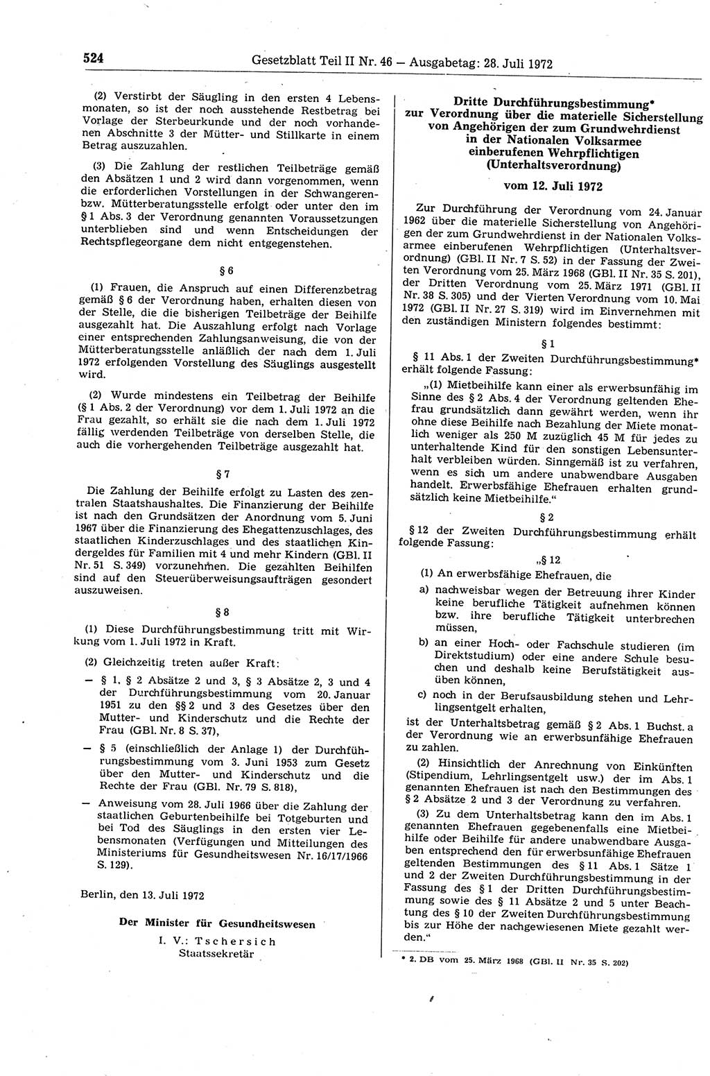 Gesetzblatt (GBl.) der Deutschen Demokratischen Republik (DDR) Teil ⅠⅠ 1972, Seite 524 (GBl. DDR ⅠⅠ 1972, S. 524)