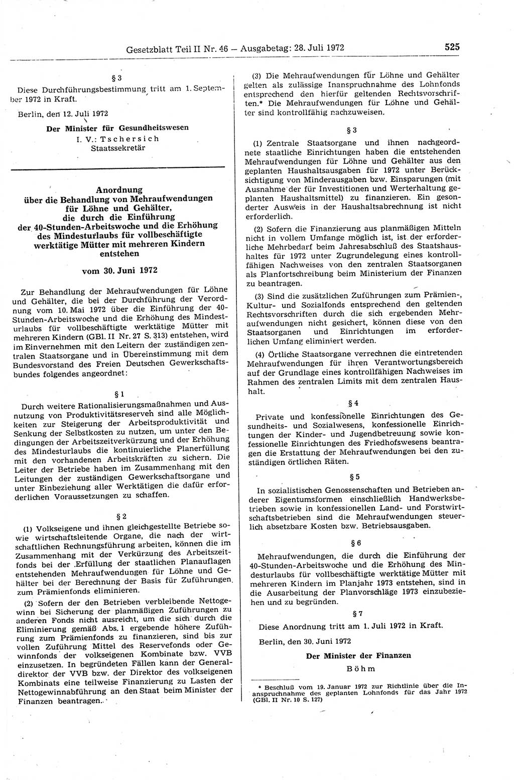 Gesetzblatt (GBl.) der Deutschen Demokratischen Republik (DDR) Teil ⅠⅠ 1972, Seite 525 (GBl. DDR ⅠⅠ 1972, S. 525)