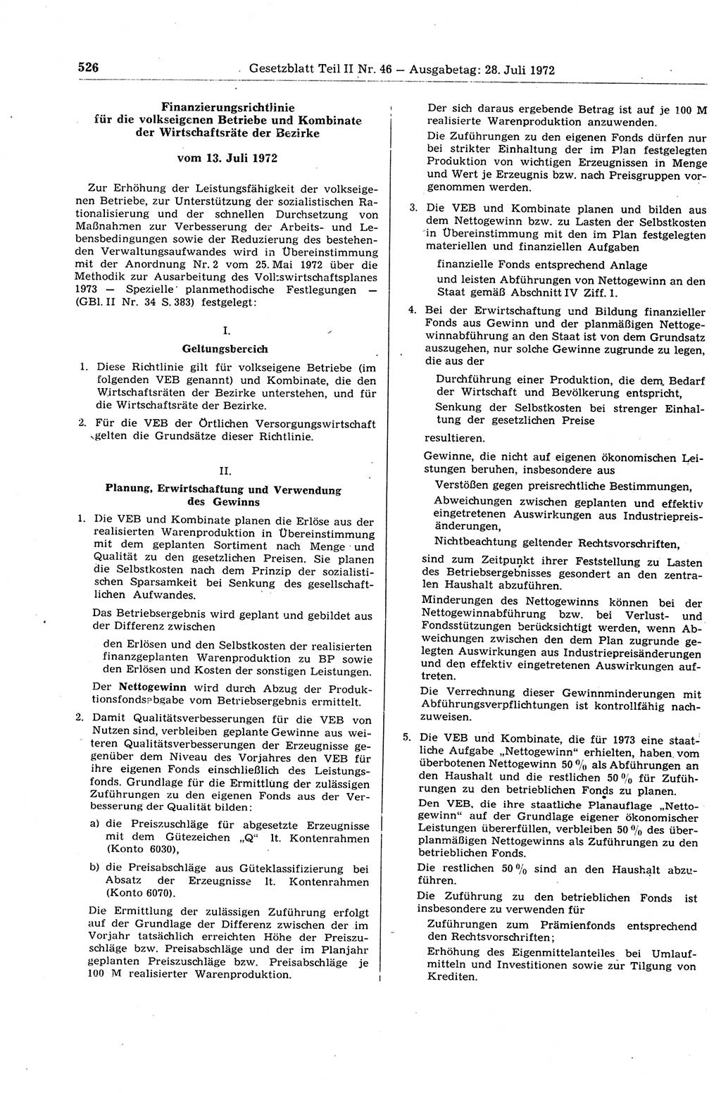 Gesetzblatt (GBl.) der Deutschen Demokratischen Republik (DDR) Teil ⅠⅠ 1972, Seite 526 (GBl. DDR ⅠⅠ 1972, S. 526)