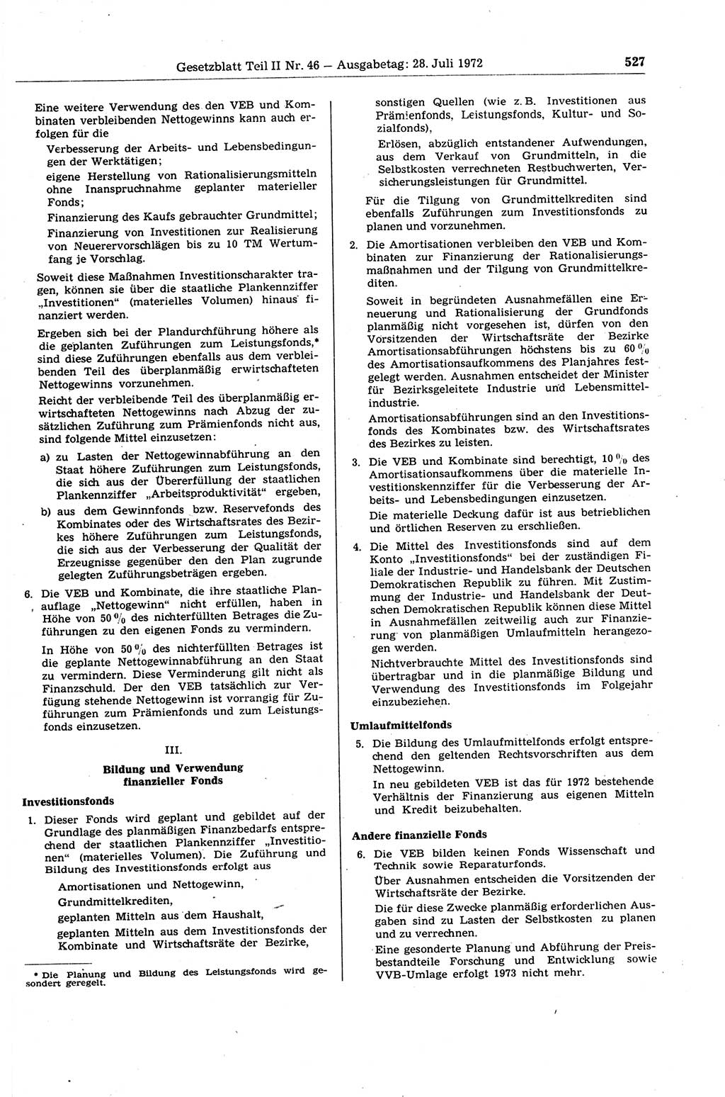 Gesetzblatt (GBl.) der Deutschen Demokratischen Republik (DDR) Teil ⅠⅠ 1972, Seite 527 (GBl. DDR ⅠⅠ 1972, S. 527)