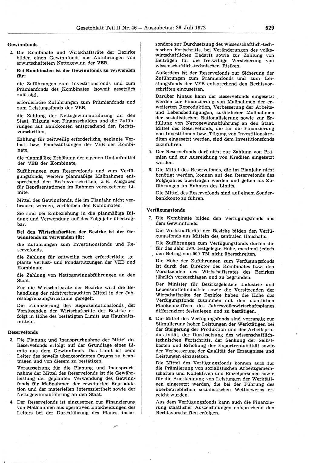 Gesetzblatt (GBl.) der Deutschen Demokratischen Republik (DDR) Teil ⅠⅠ 1972, Seite 529 (GBl. DDR ⅠⅠ 1972, S. 529)