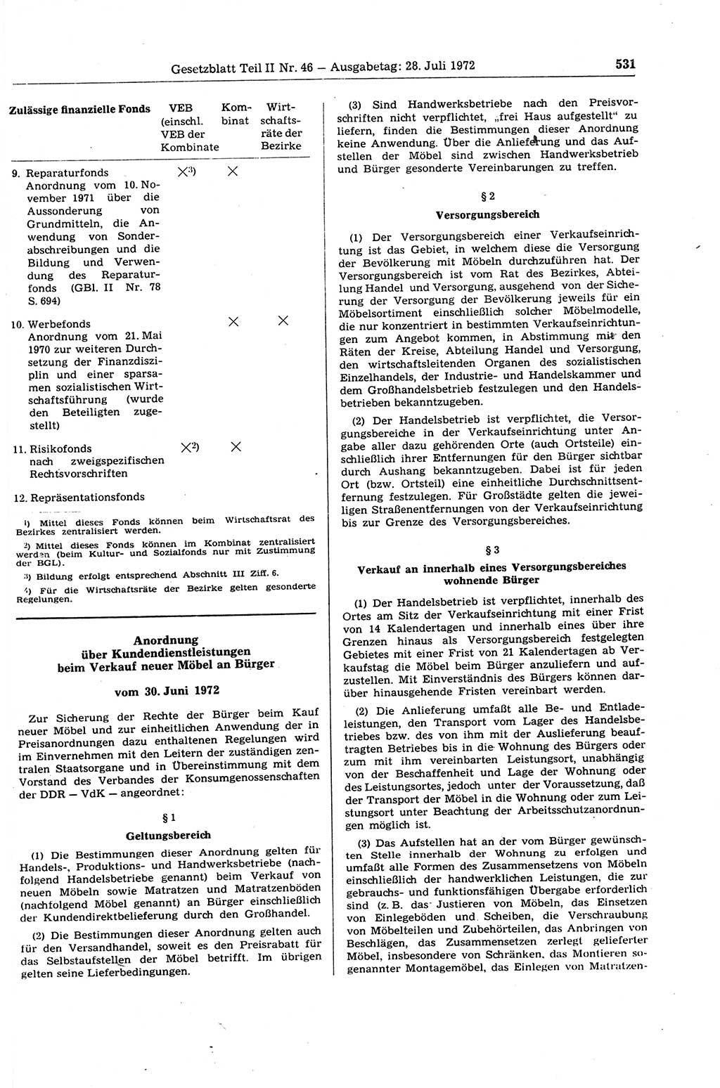 Gesetzblatt (GBl.) der Deutschen Demokratischen Republik (DDR) Teil ⅠⅠ 1972, Seite 531 (GBl. DDR ⅠⅠ 1972, S. 531)