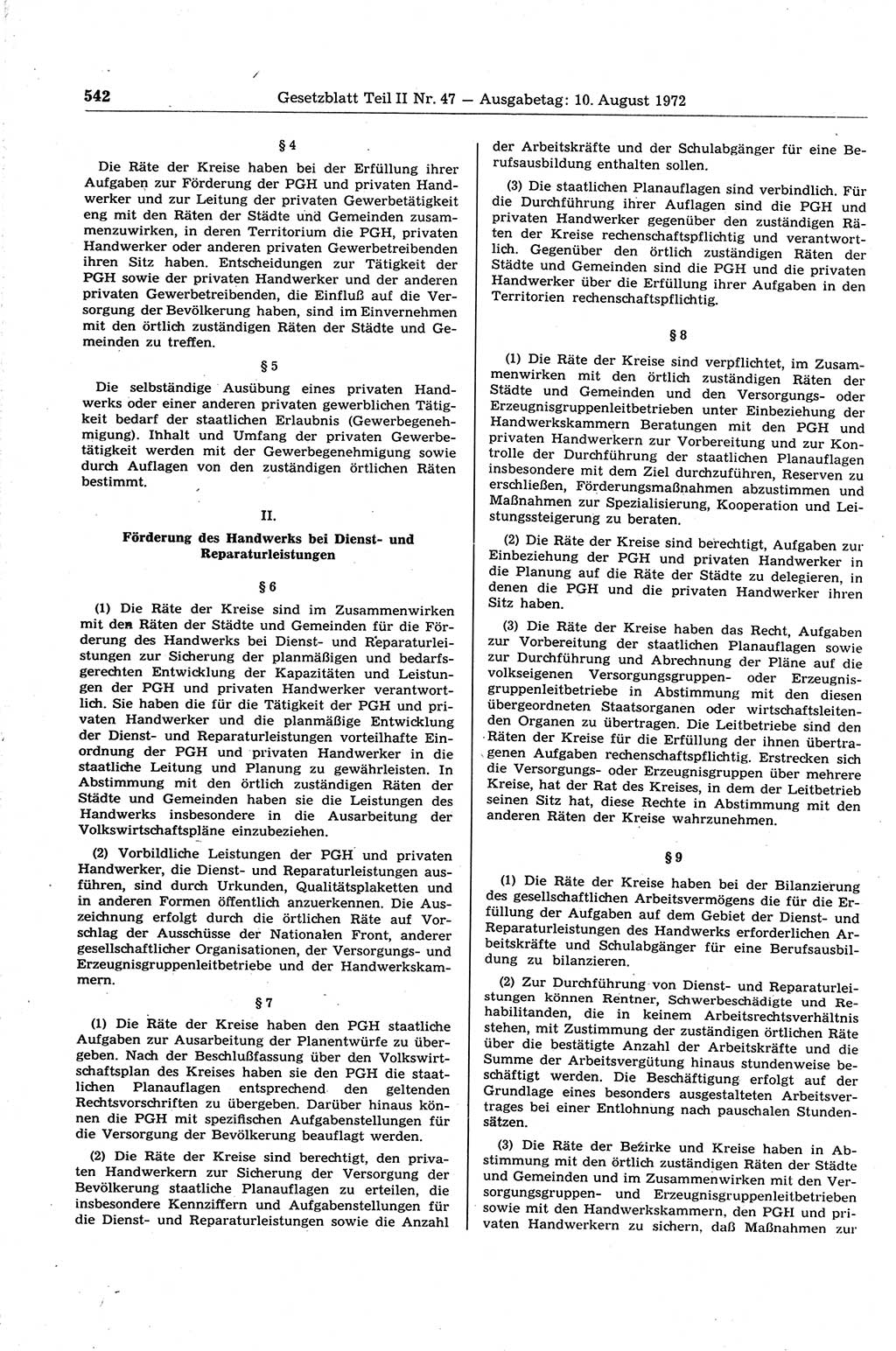 Gesetzblatt (GBl.) der Deutschen Demokratischen Republik (DDR) Teil ⅠⅠ 1972, Seite 542 (GBl. DDR ⅠⅠ 1972, S. 542)
